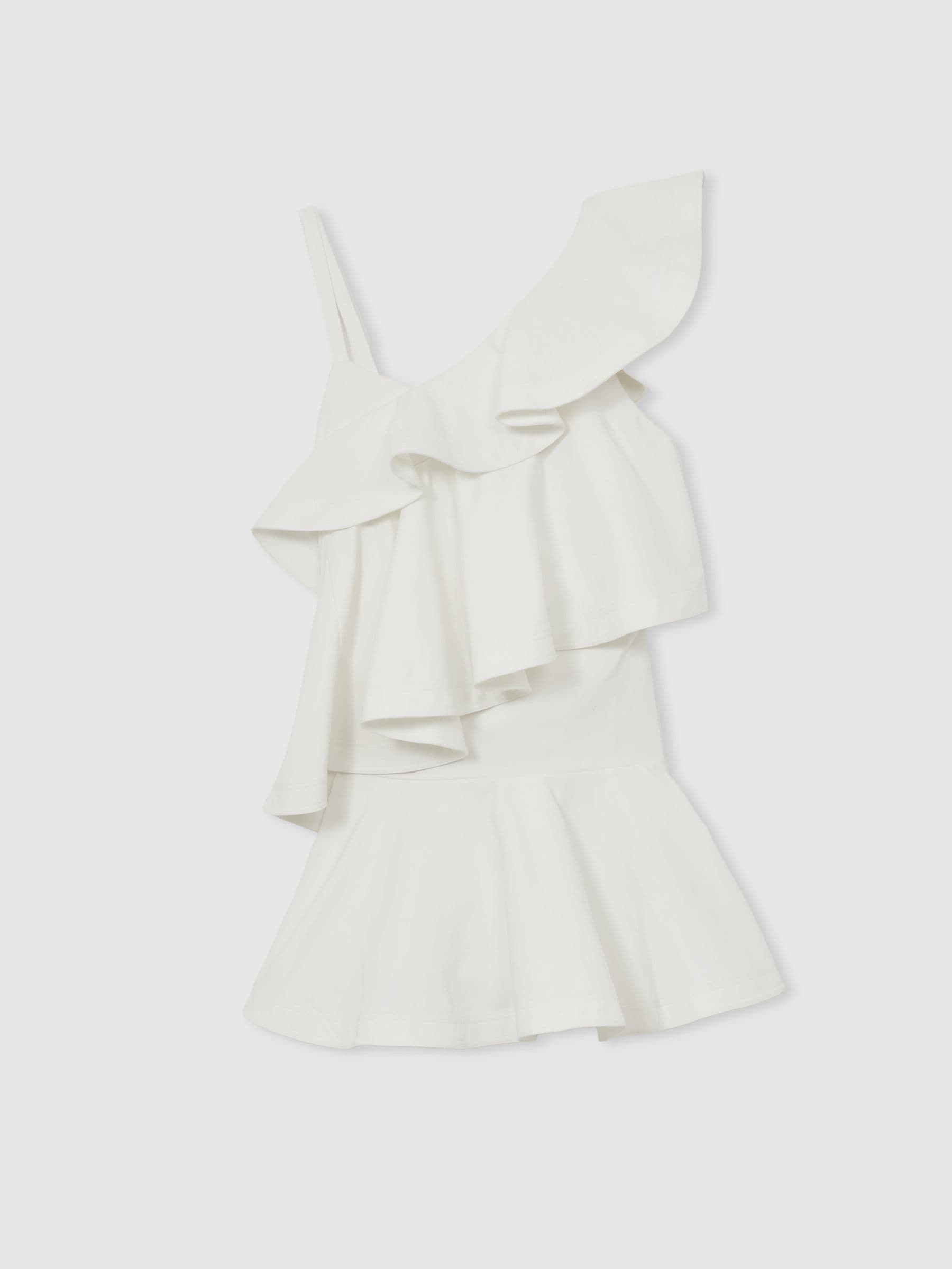Cotton Tiered Ruffle Mini Dress in Ivory