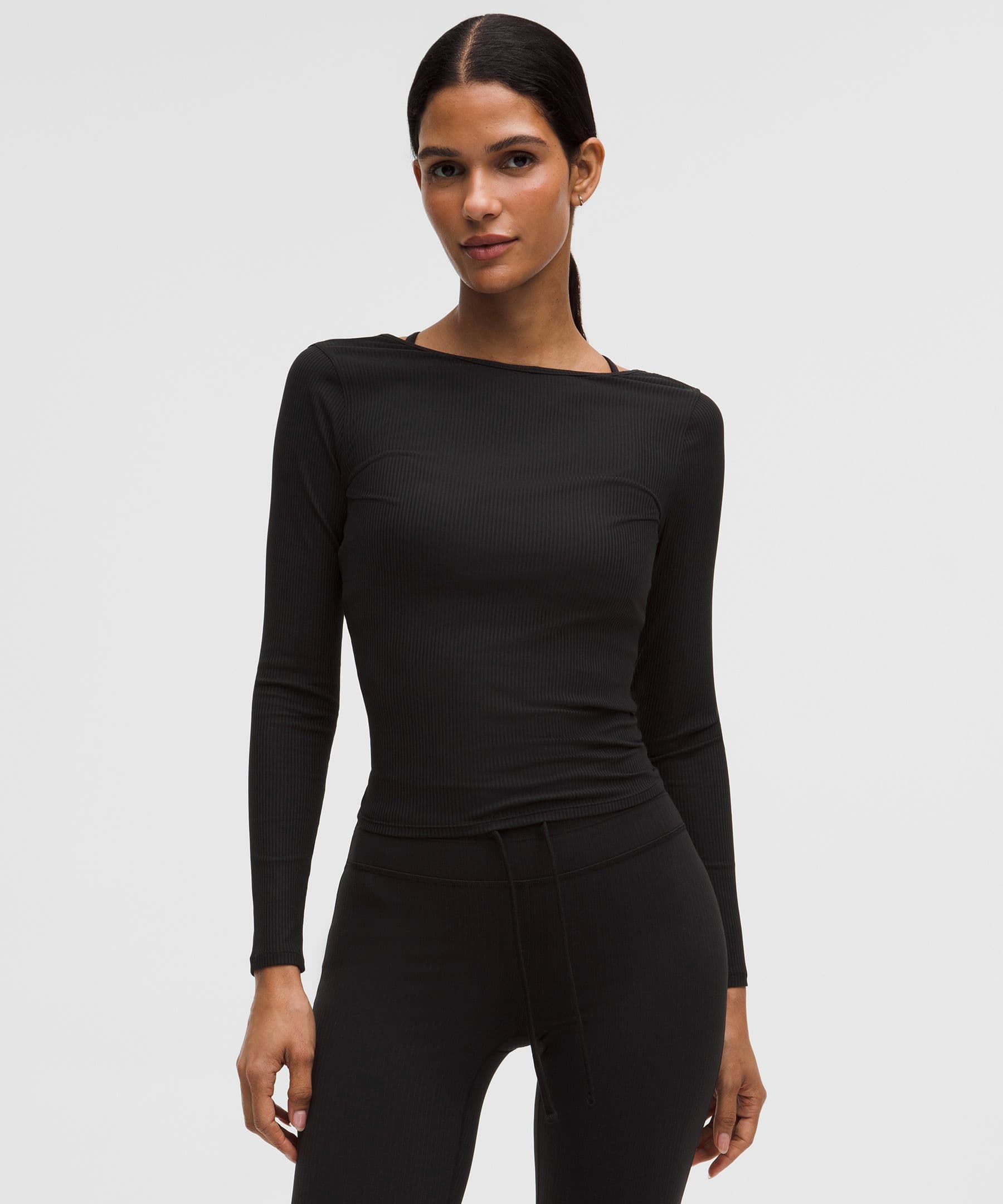 Ribbed Scoop-Back Yoga Long-Sleeve Shirt - image 1