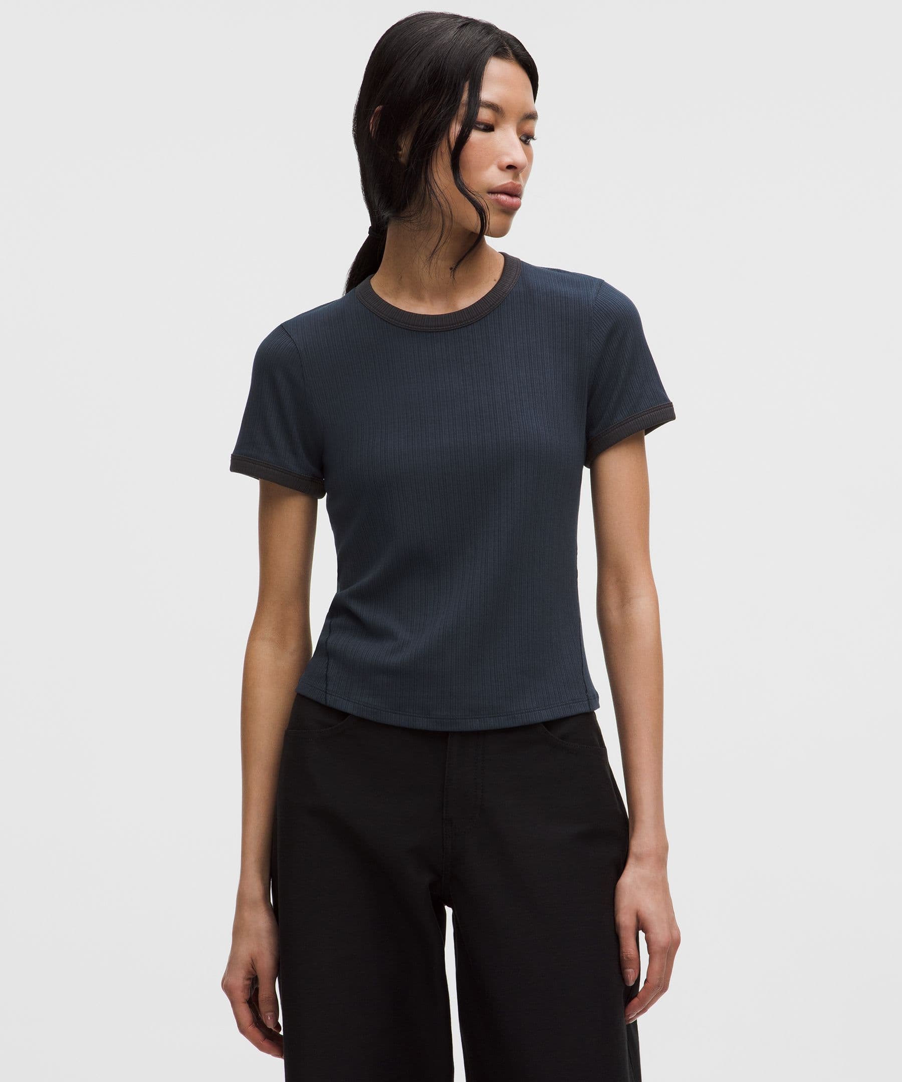 Hold Tight Micro-Rib Straight-Hem T-Shirt - image 1