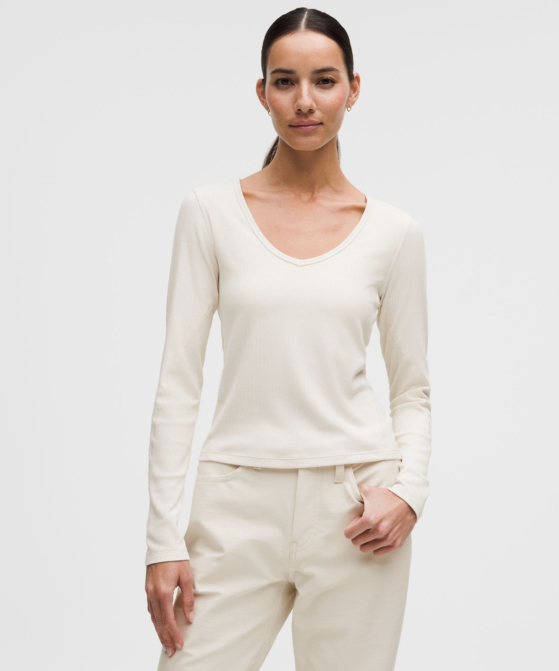 Hold Tight Micro-Rib V-Neck Long-Sleeve Shirt - image 4