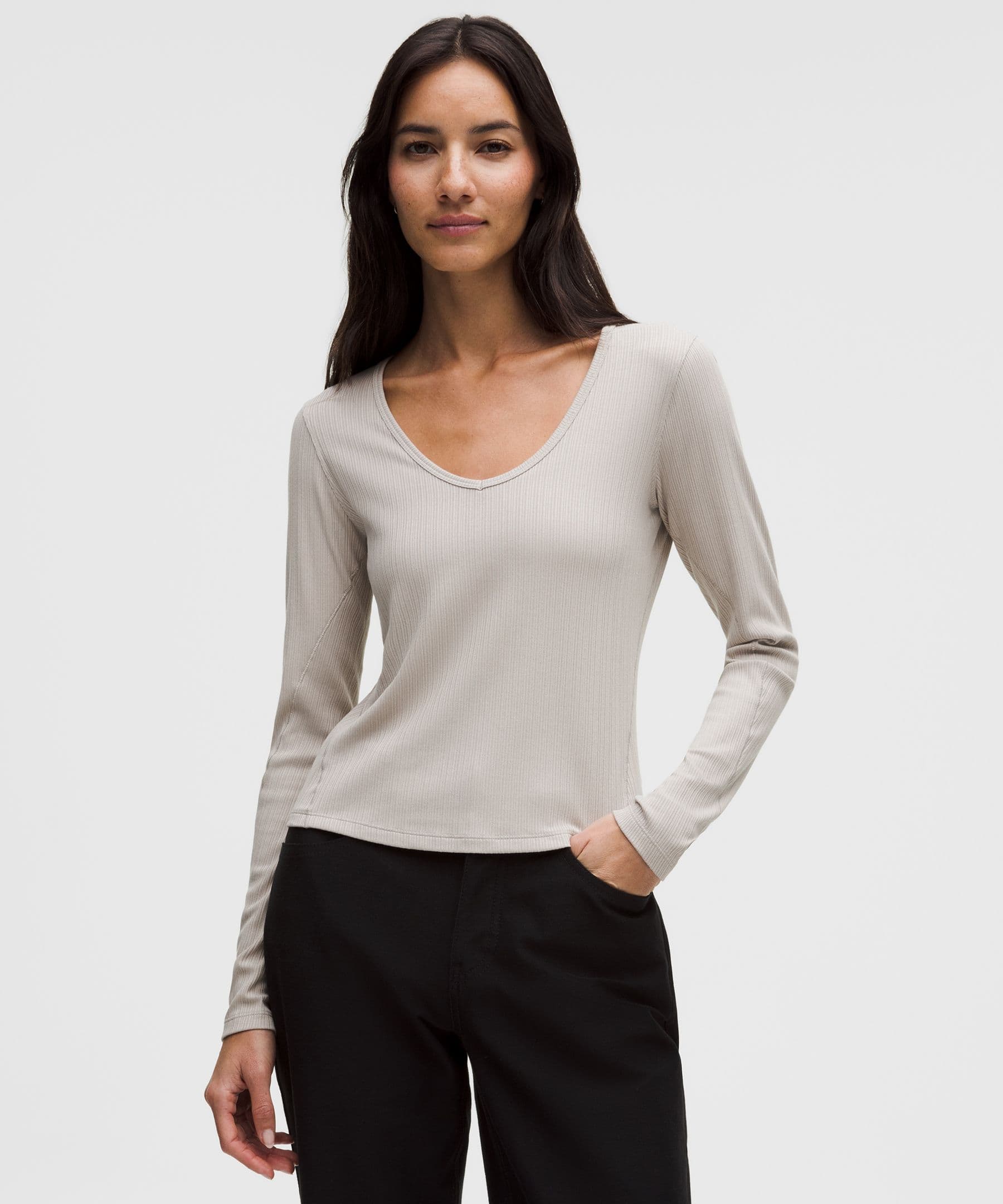 Hold Tight Micro-Rib V-Neck Long-Sleeve Shirt - image 3