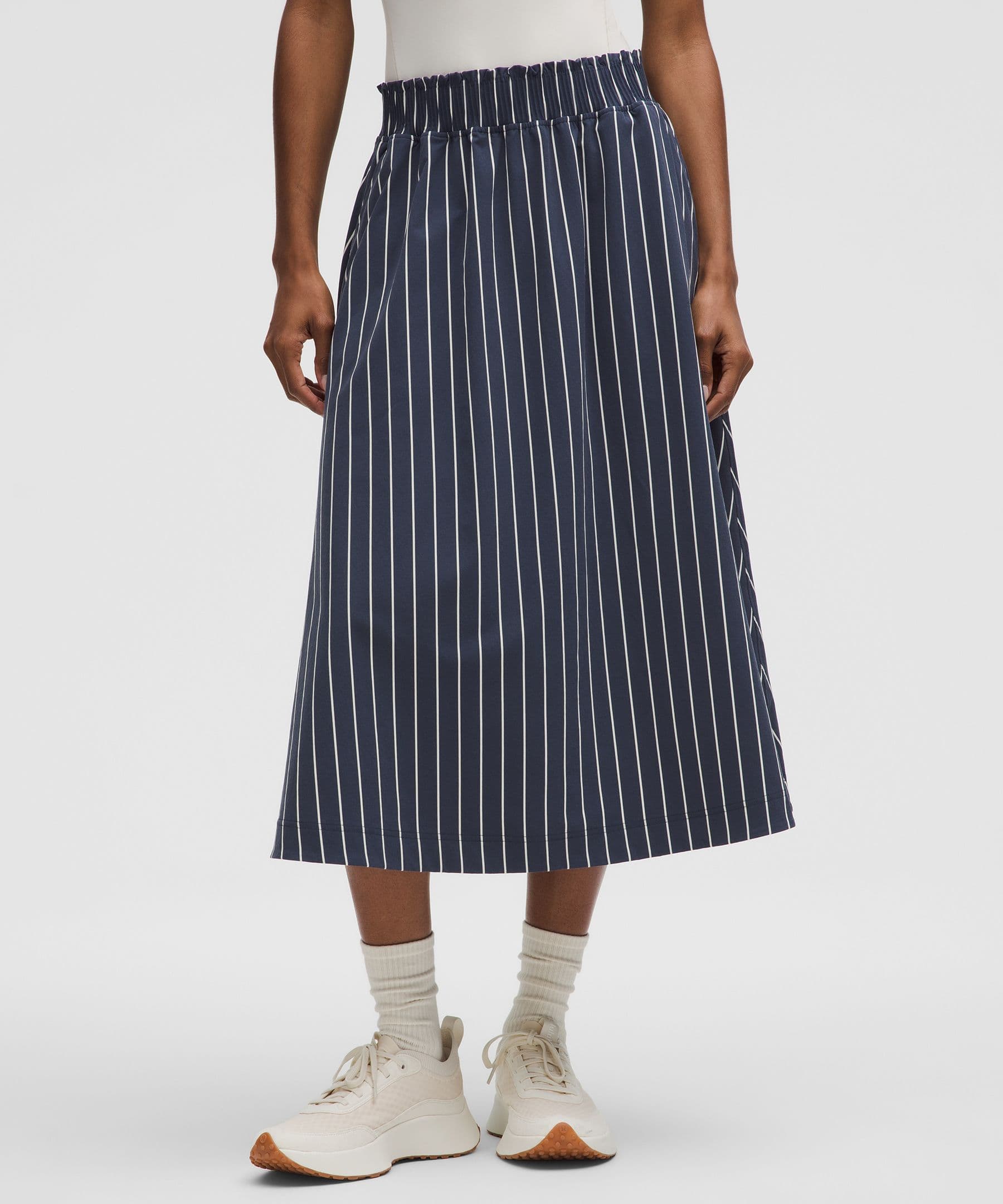 Stretch Woven Ruffle-Waist Midi Skirt - image 1
