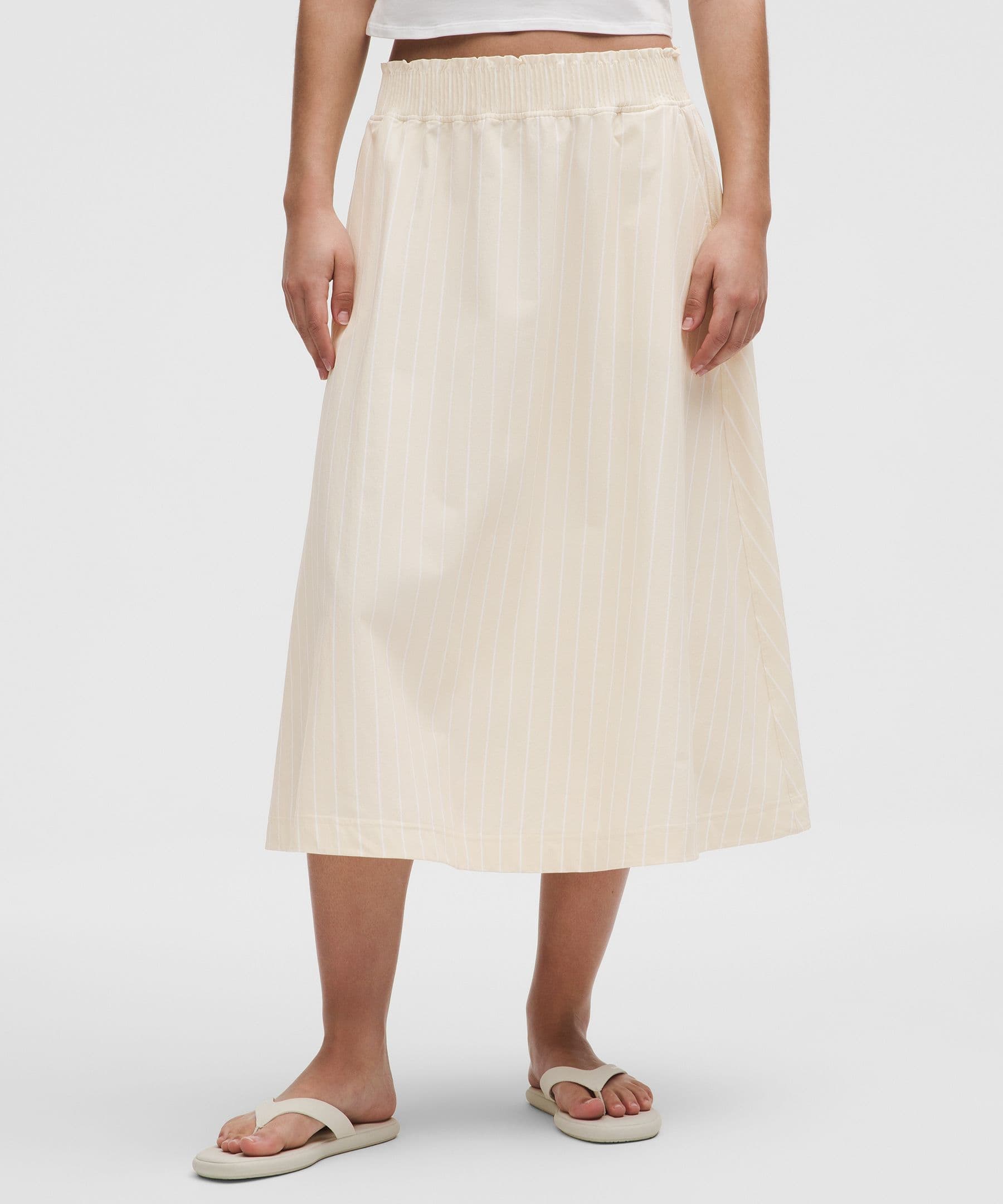 Stretch Woven Ruffle-Waist Midi Skirt - image 2