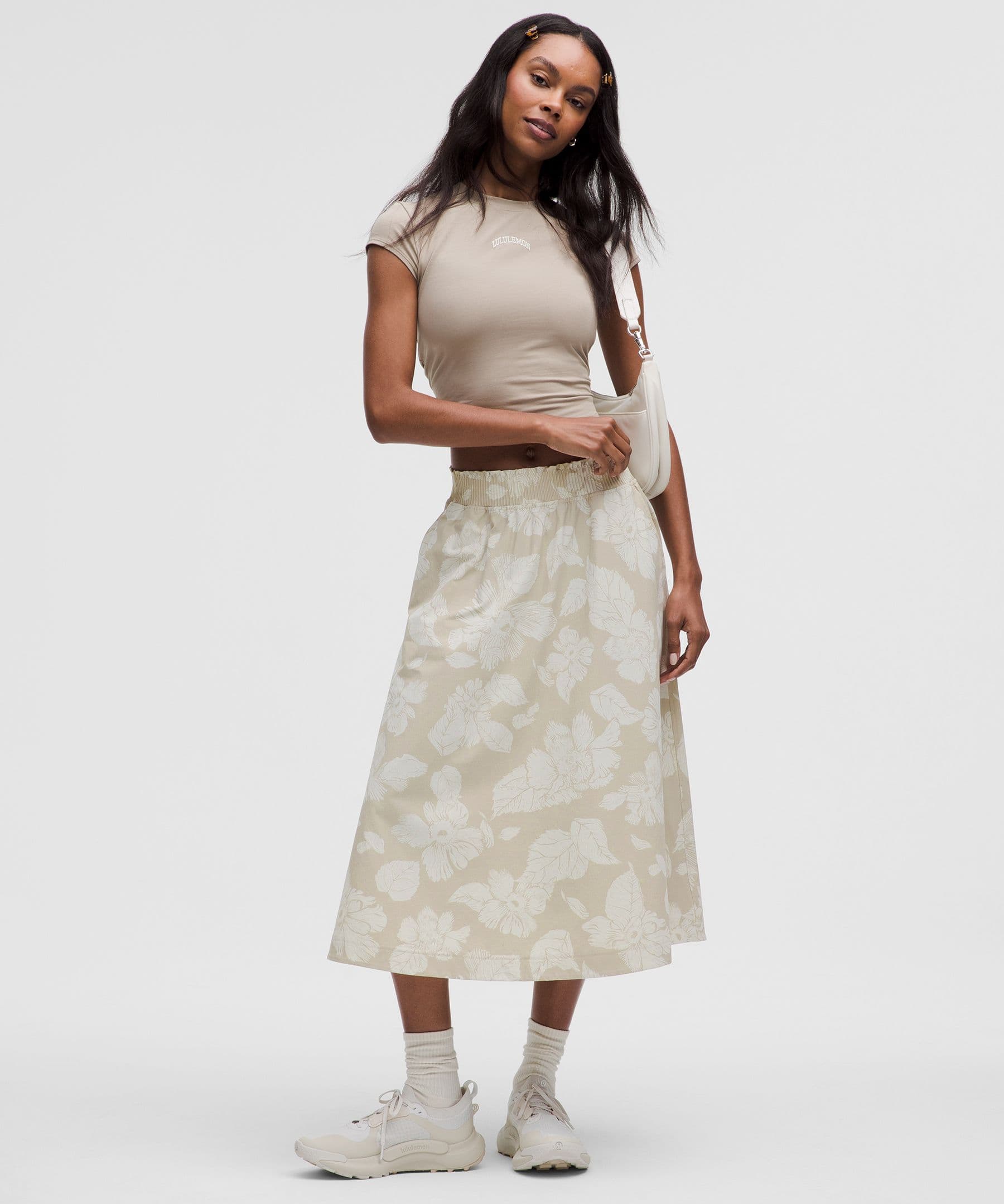 Stretch Woven Ruffle-Waist Midi Skirt - image 3