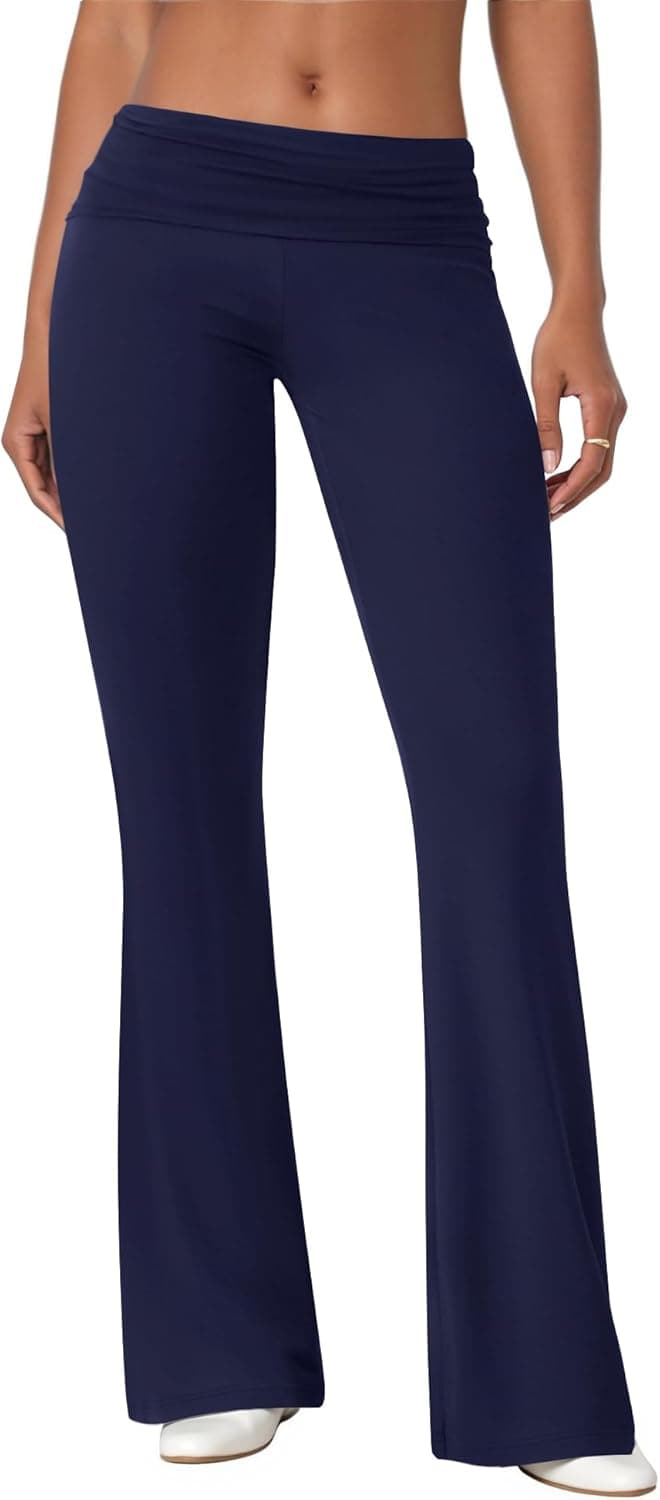 Flare Leggings for Women Fold Over Yoga Pants Stretch Bell Bottom Y2K Lounge Casual Sweatpants