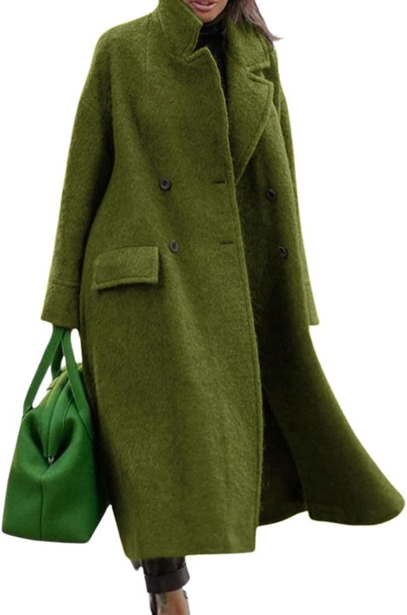 Women Oversized Long Winter Coats Warm Wool Blend Pea Trench Coat Overcoat