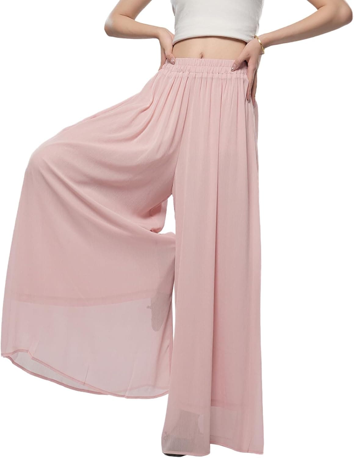 Women's Chiffon Flowy Wide Leg Pants, Palazzo Beach Gaucho Trousers for Vacation Casual Yoga