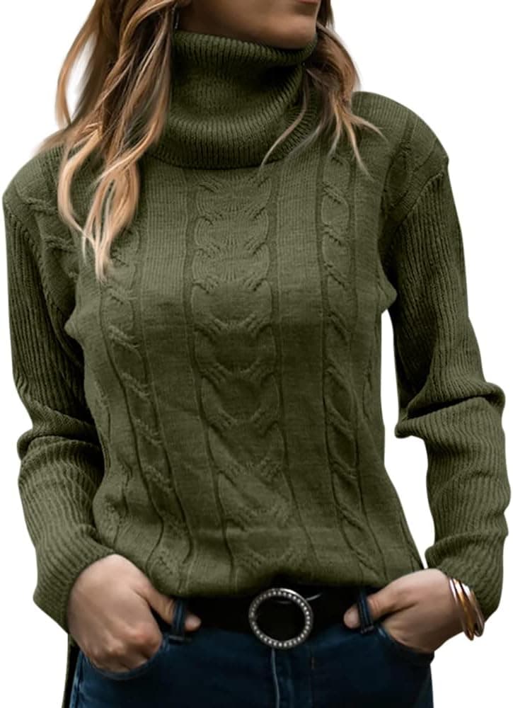 Womens' Turtleneck Long Sleeve Cable Knit Sweaters