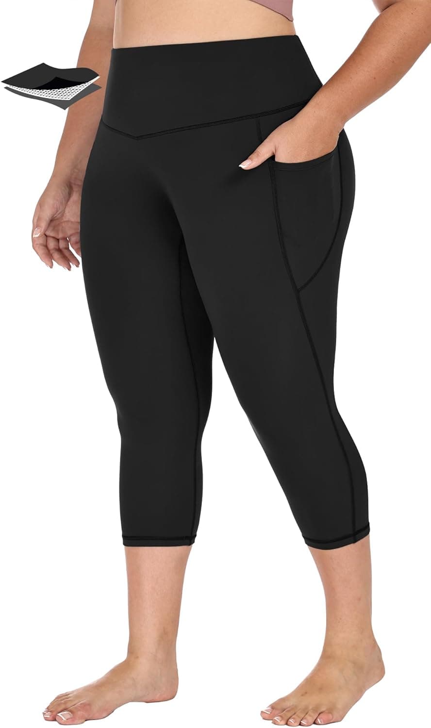 X-4XL Plus Size Capri Leggings for Women with Pockets Tummy Control Capri Yoga Pants High Waisted Leggings
