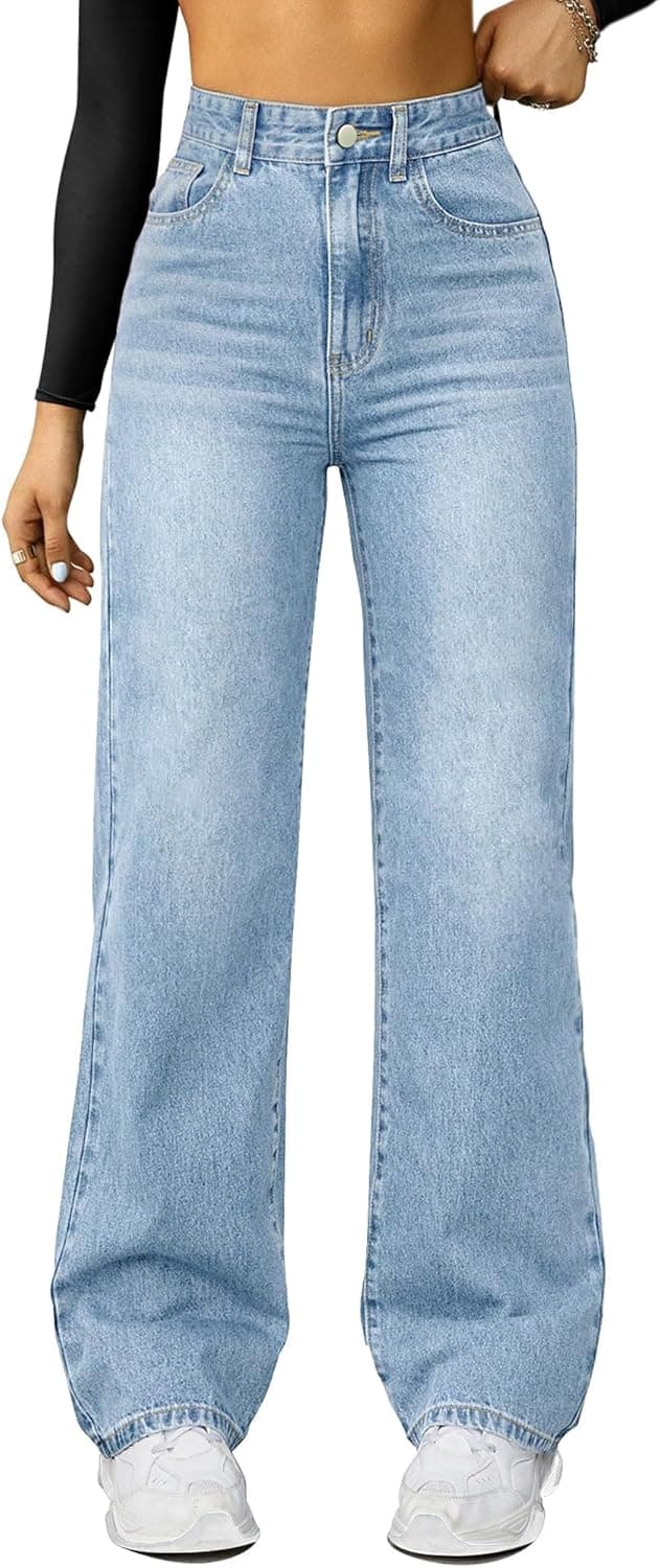Straight Leg Jeans for Women,High Waisted Wide Leg Loose Microelastic Boyfriend Denim Pants