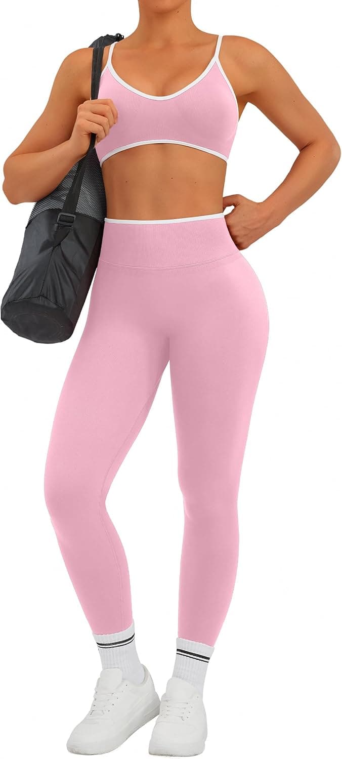 Women Workout Sets 2 Piece Seamless Scrunch Butt Lifting Leggings Padded Sports Bra Matching Set Gym Yoga Outfits