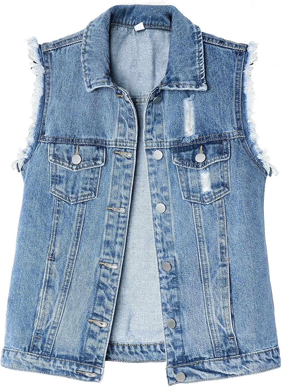 Women's Candy Color Slim Fit Sleeveless Distressed Denim Jean Vest Jacket