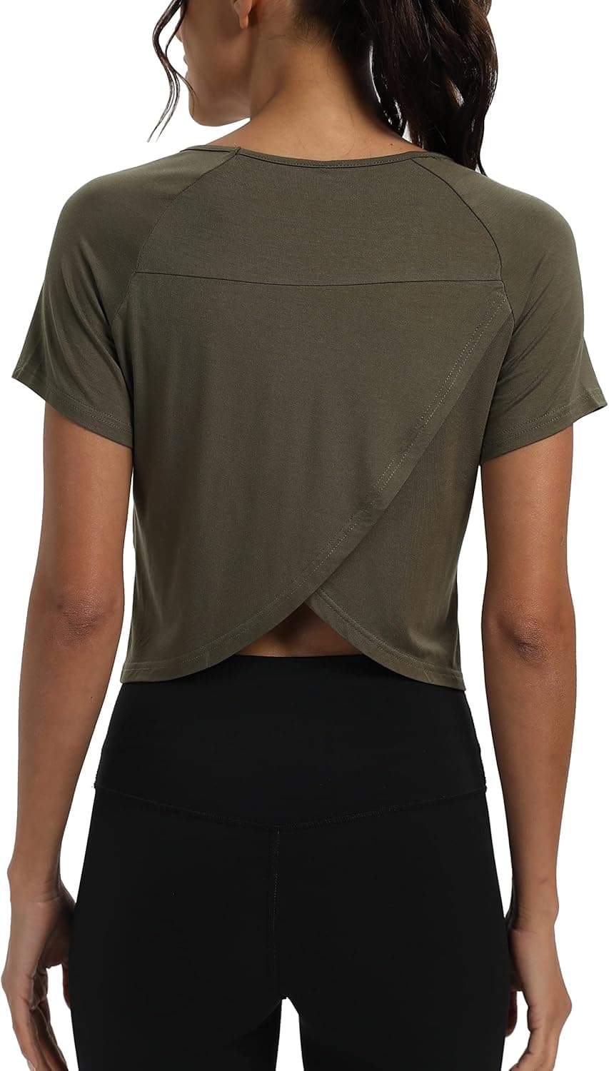 Workout Tops for Women Cropped Split Back Athletic Gym Exercise Shirts Loose Fit