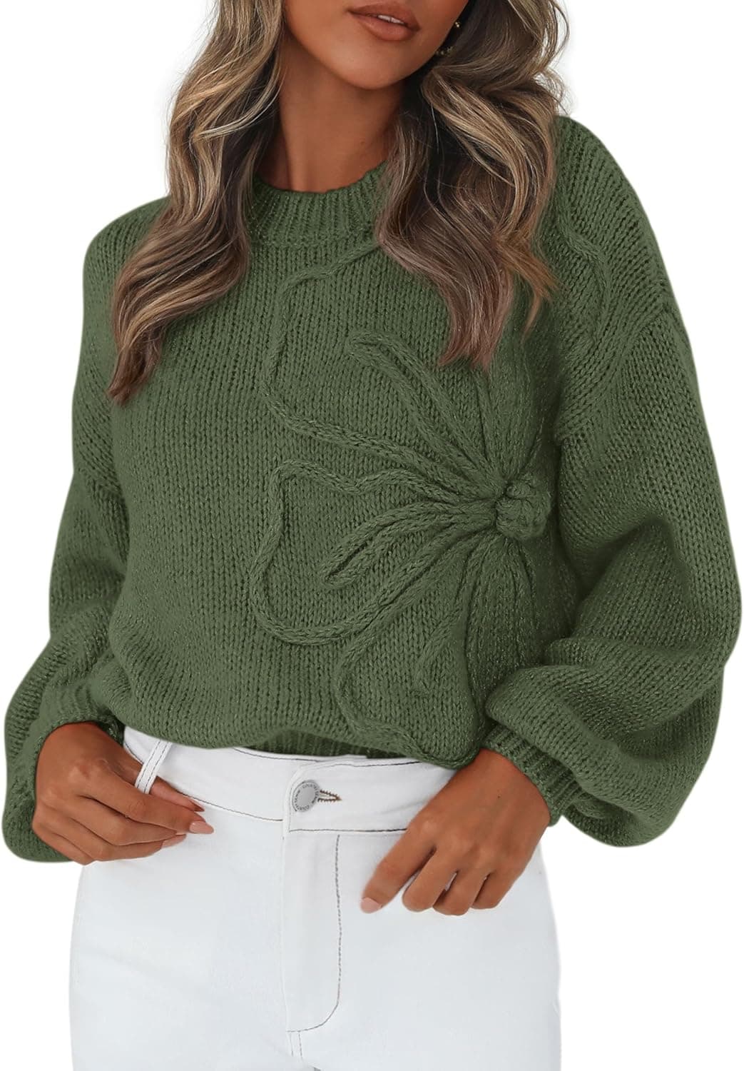 Womens Sweaters 2026 Fall Fashion Long Sleeve Crewneck Floral Knit Pullover Sweater Tops Winter Clothes