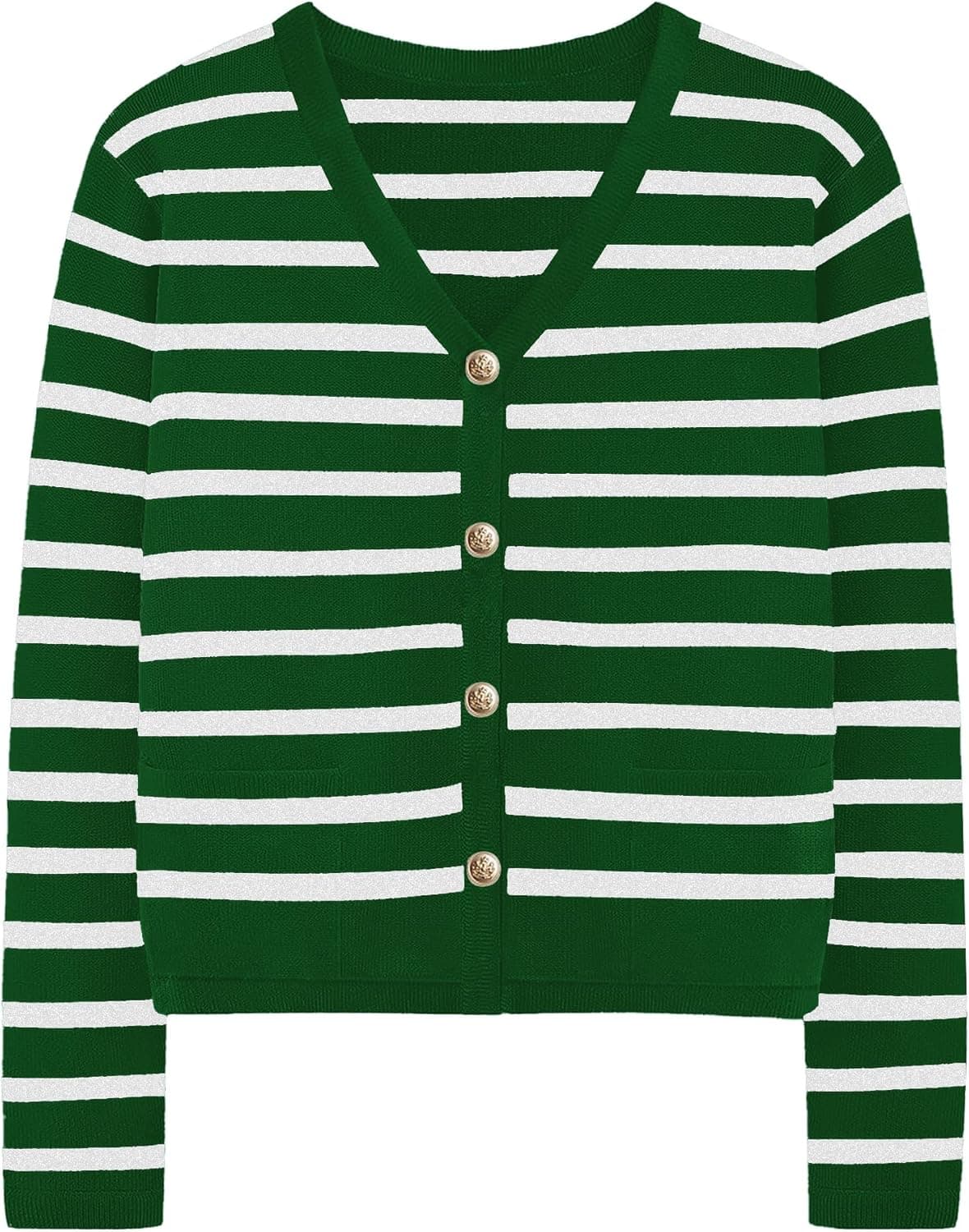 Women's Striped Cardigan Sweaters - Long Sleeve Button Down V Neck Knit Cardigans Classic Casual Tops for Women