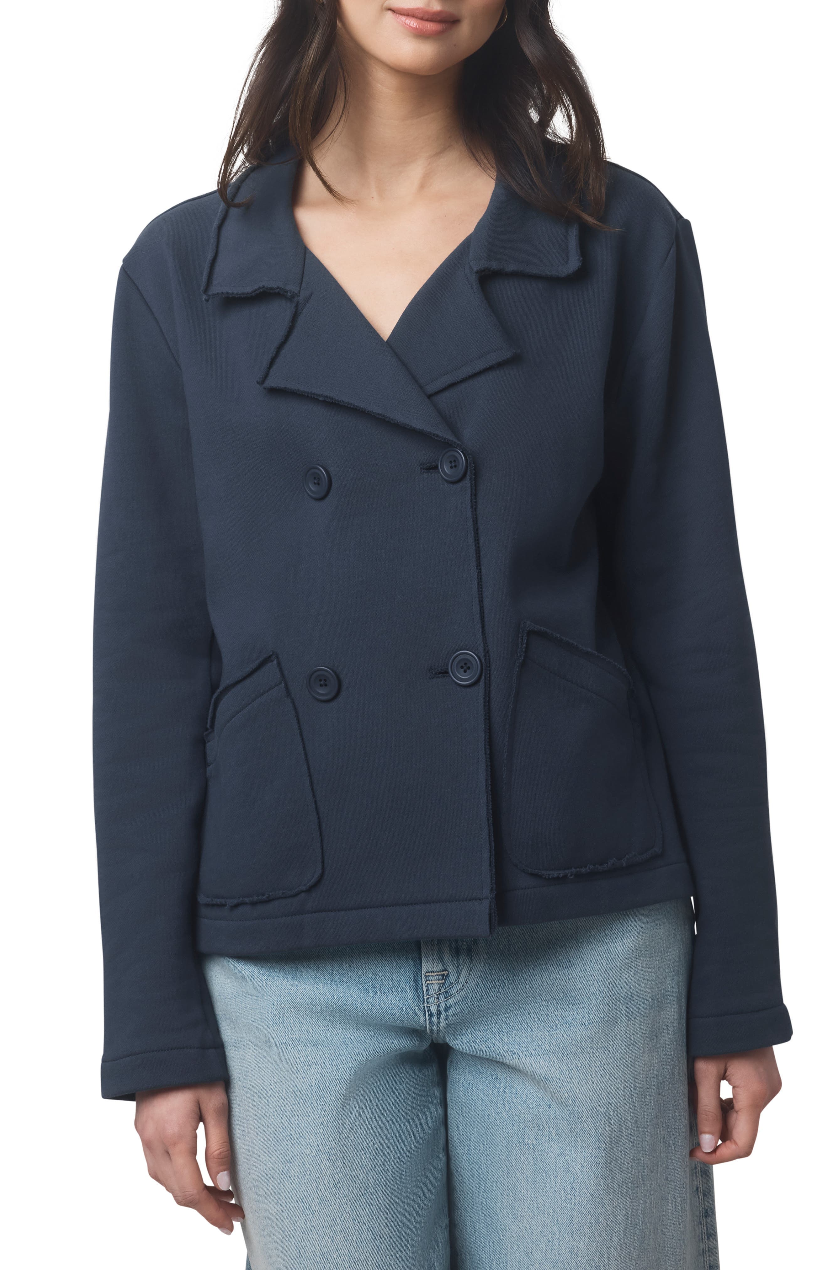 Double Breasted Cotton French Terry Blazer - image 3