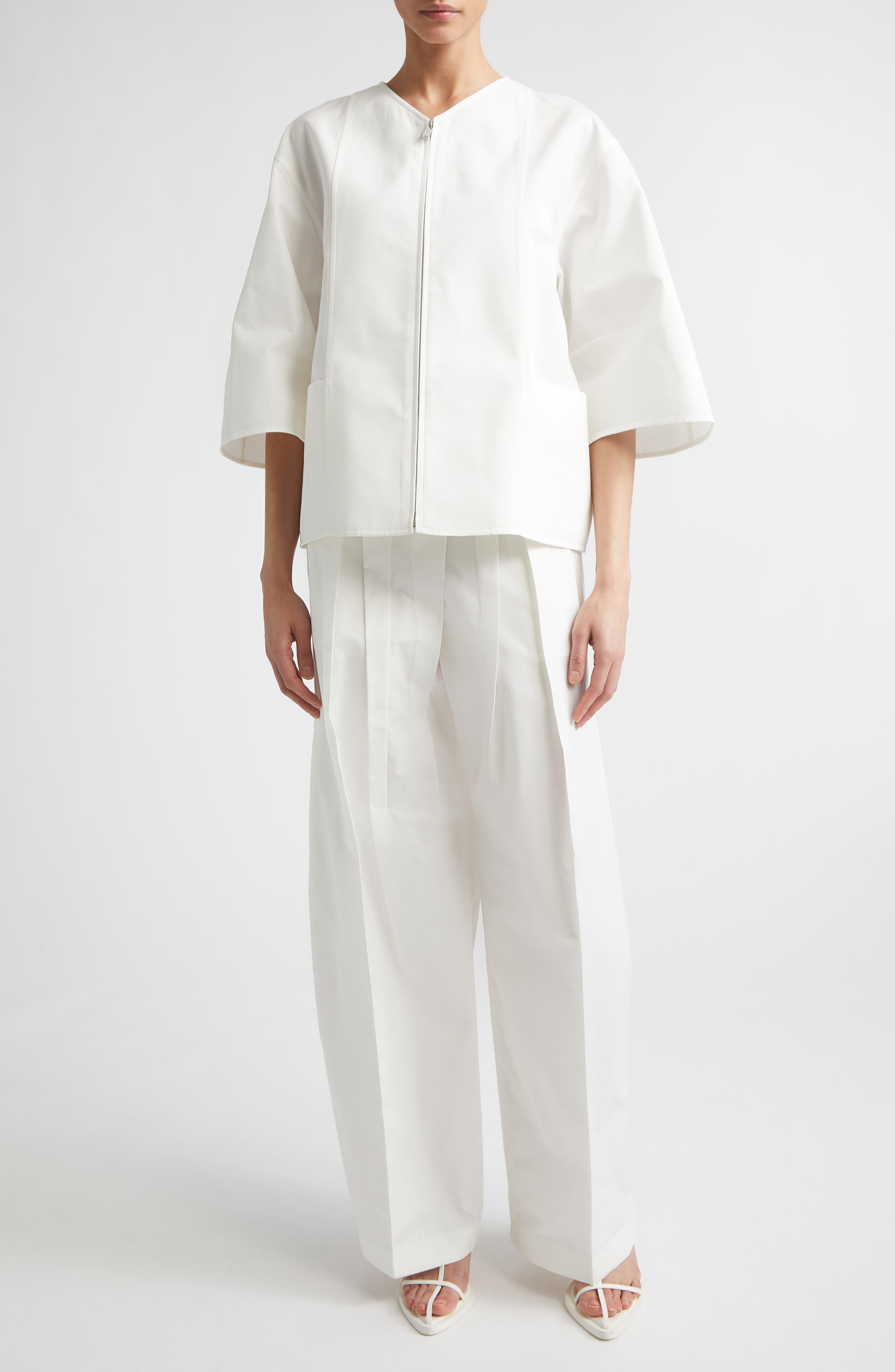 Darted Sleeve Cotton & Silk Poplin Zip Jacket - image 2