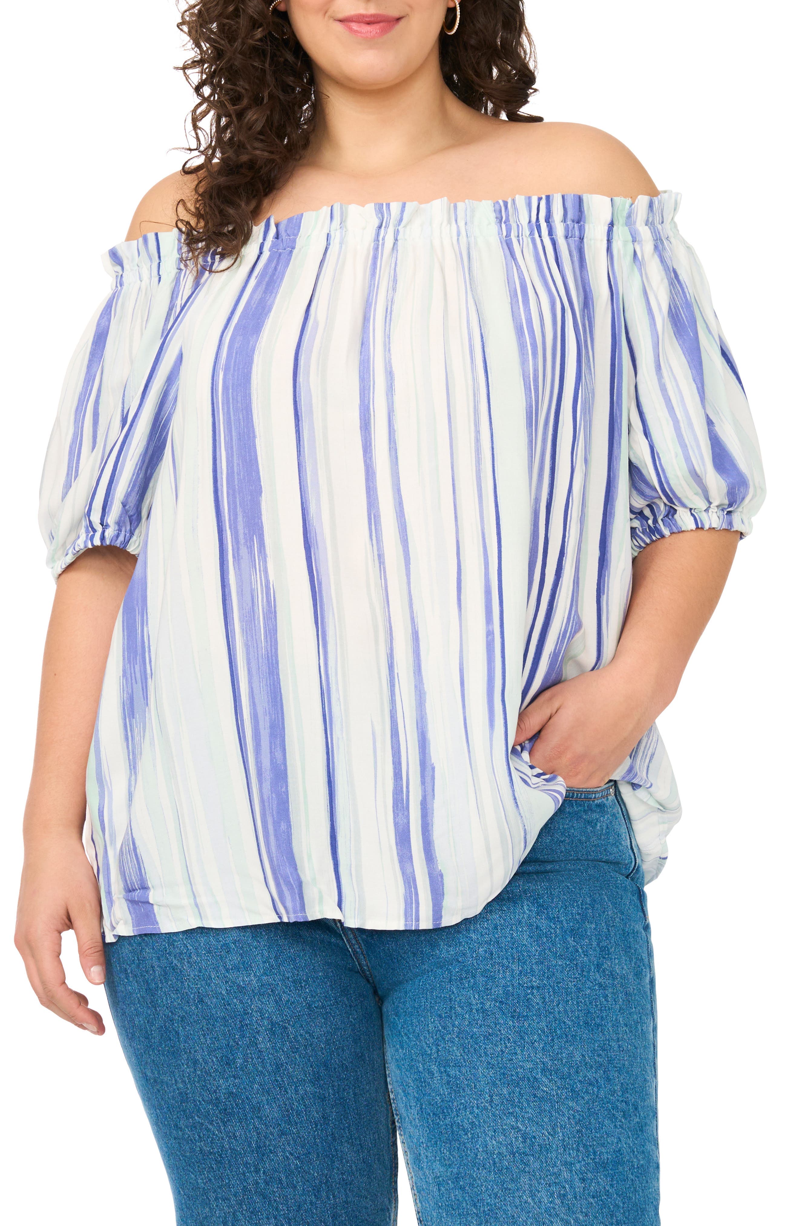 Stripe Off the Shoulder Top - image 1