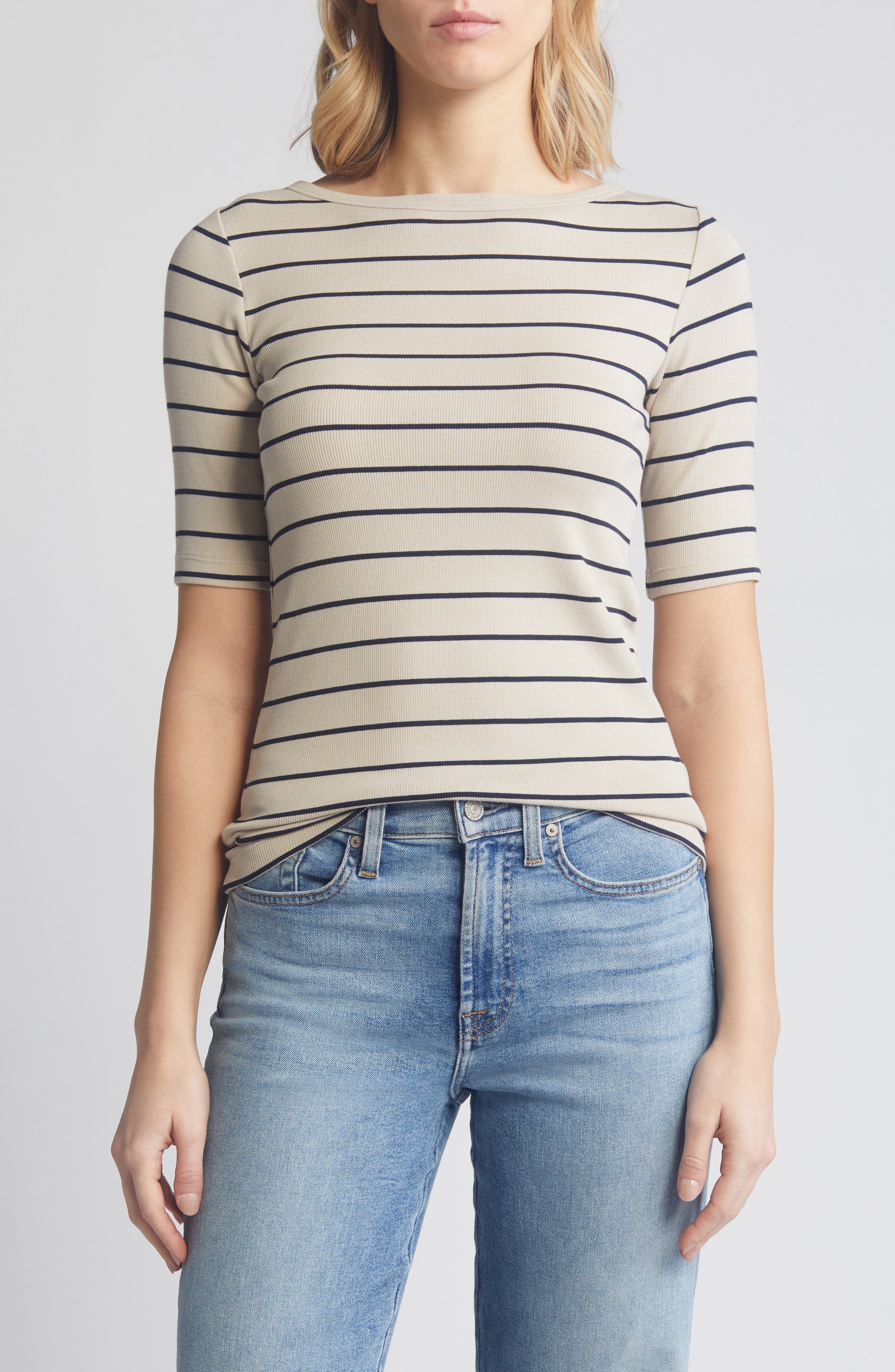 Wide Stripe Cotton Blend Top - image 1