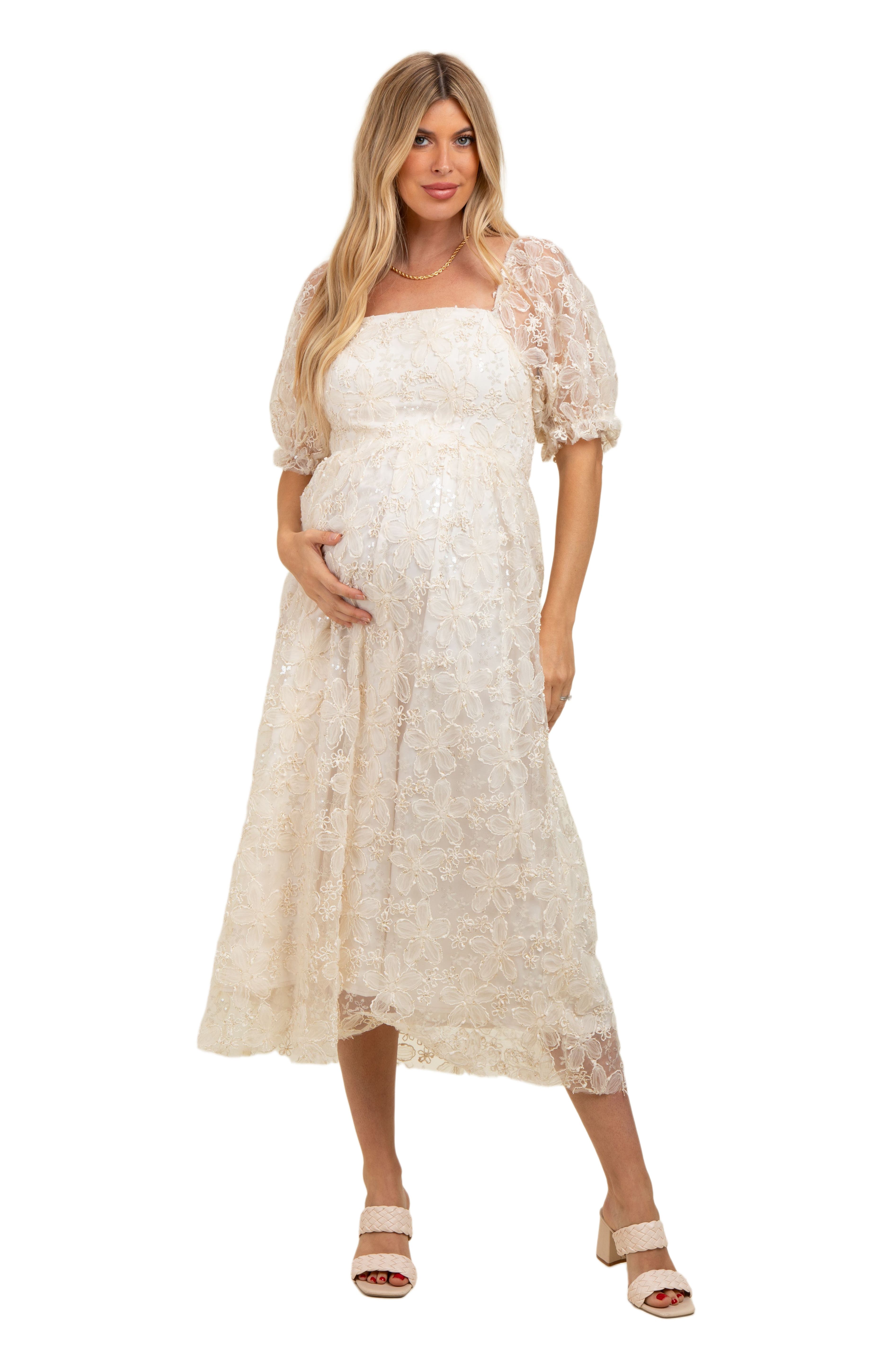 Floral Mesh Overlay Tie Back Midi Dress - image 1