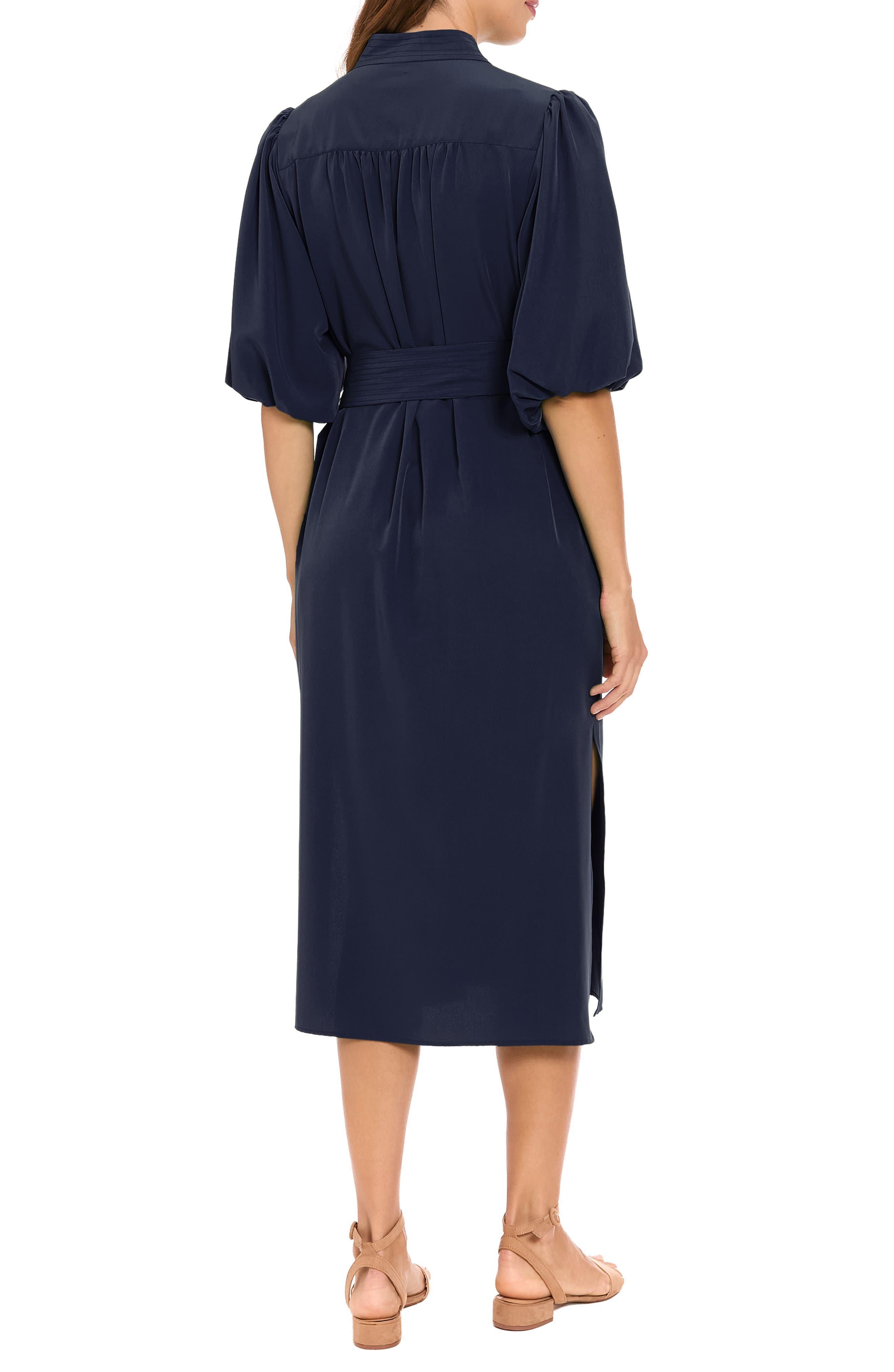 Split Neck Tie Waist Midi Dress - image 4