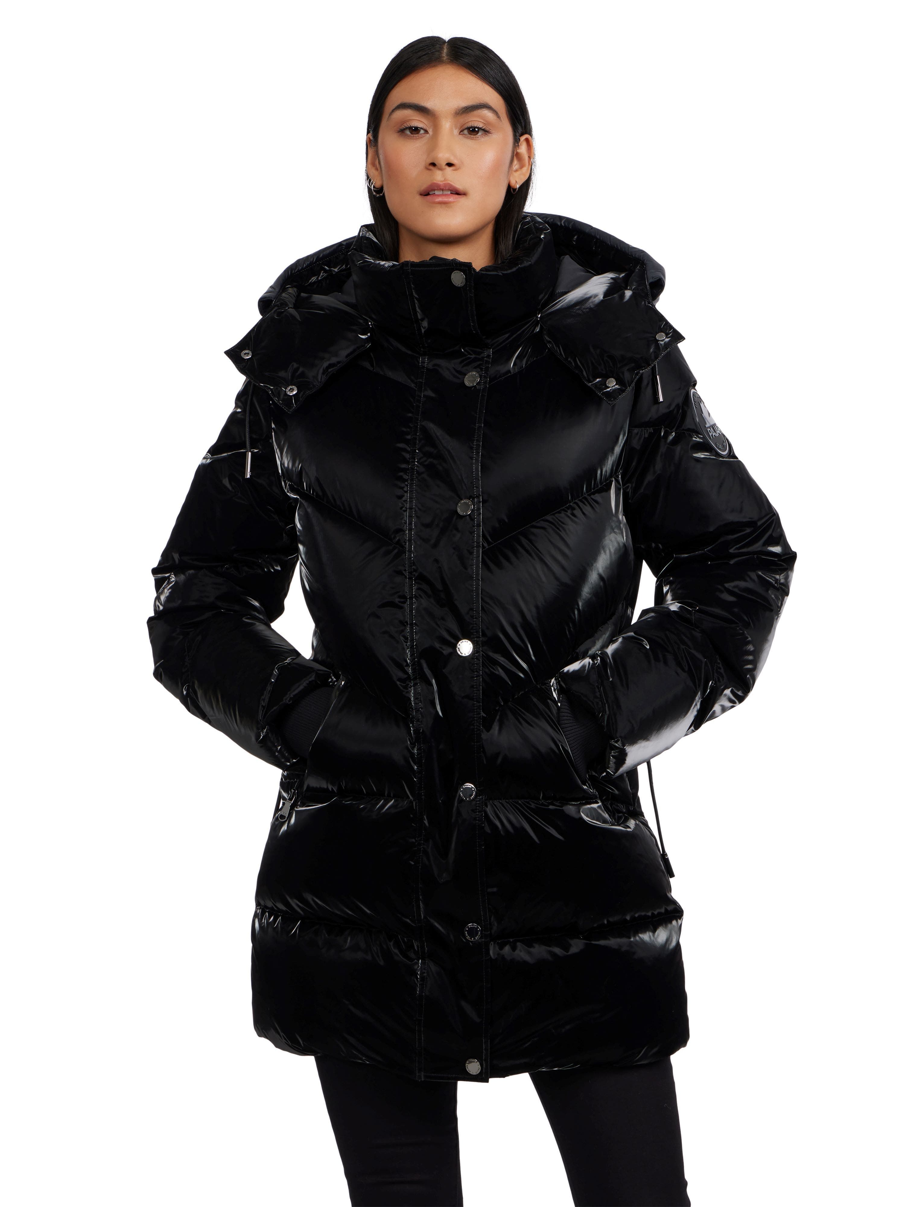 Women's Estelle Mixed Chevron Quilted Puffer with Detachable Hood - image 1