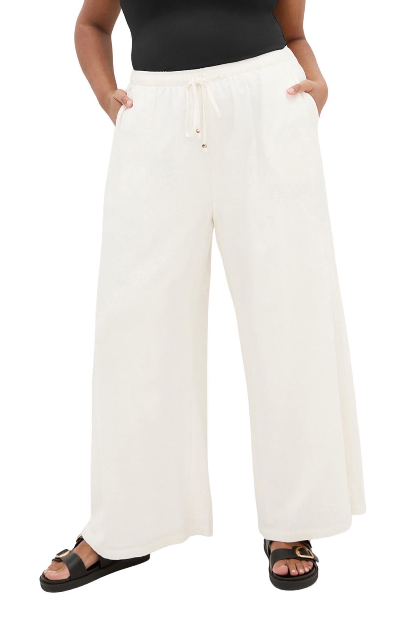 Holly Wide Leg Linen Blend Drawstring Pants - image 1