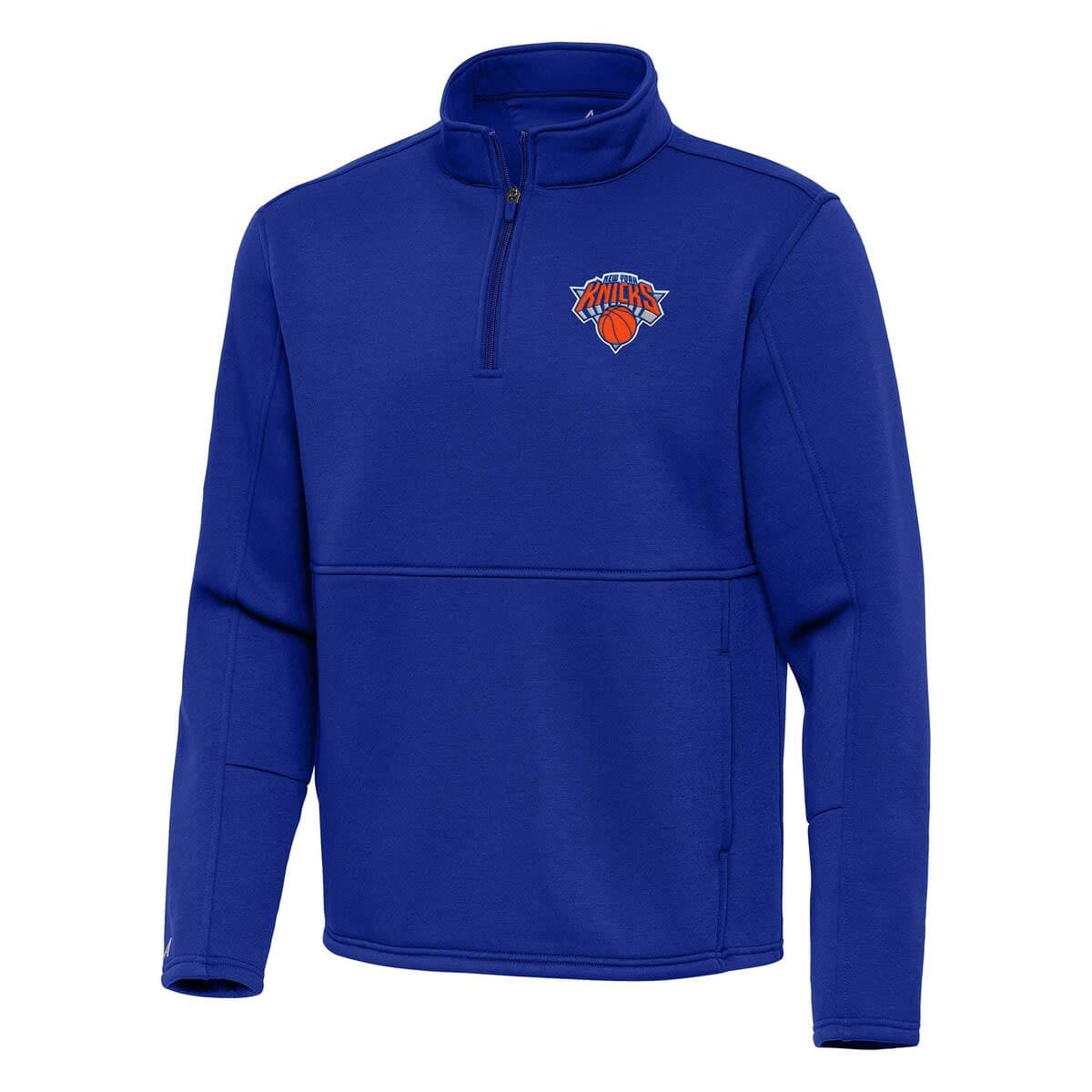 Men's Antigua Blue New York Knicks  Twist Quarter-Zip Pullover Top