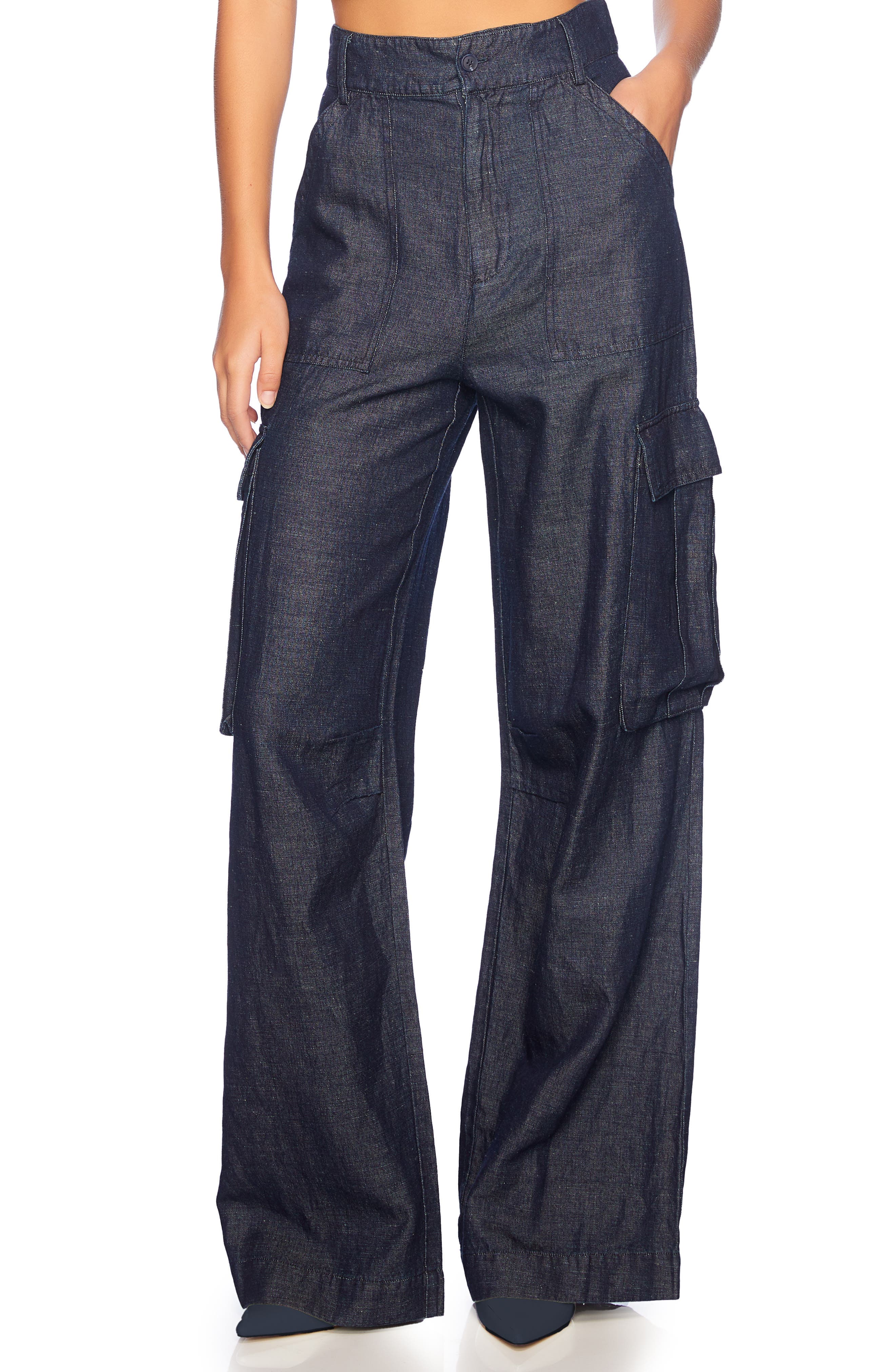 Stretch Cotton & Linen Denim Cargo Pants - image 1