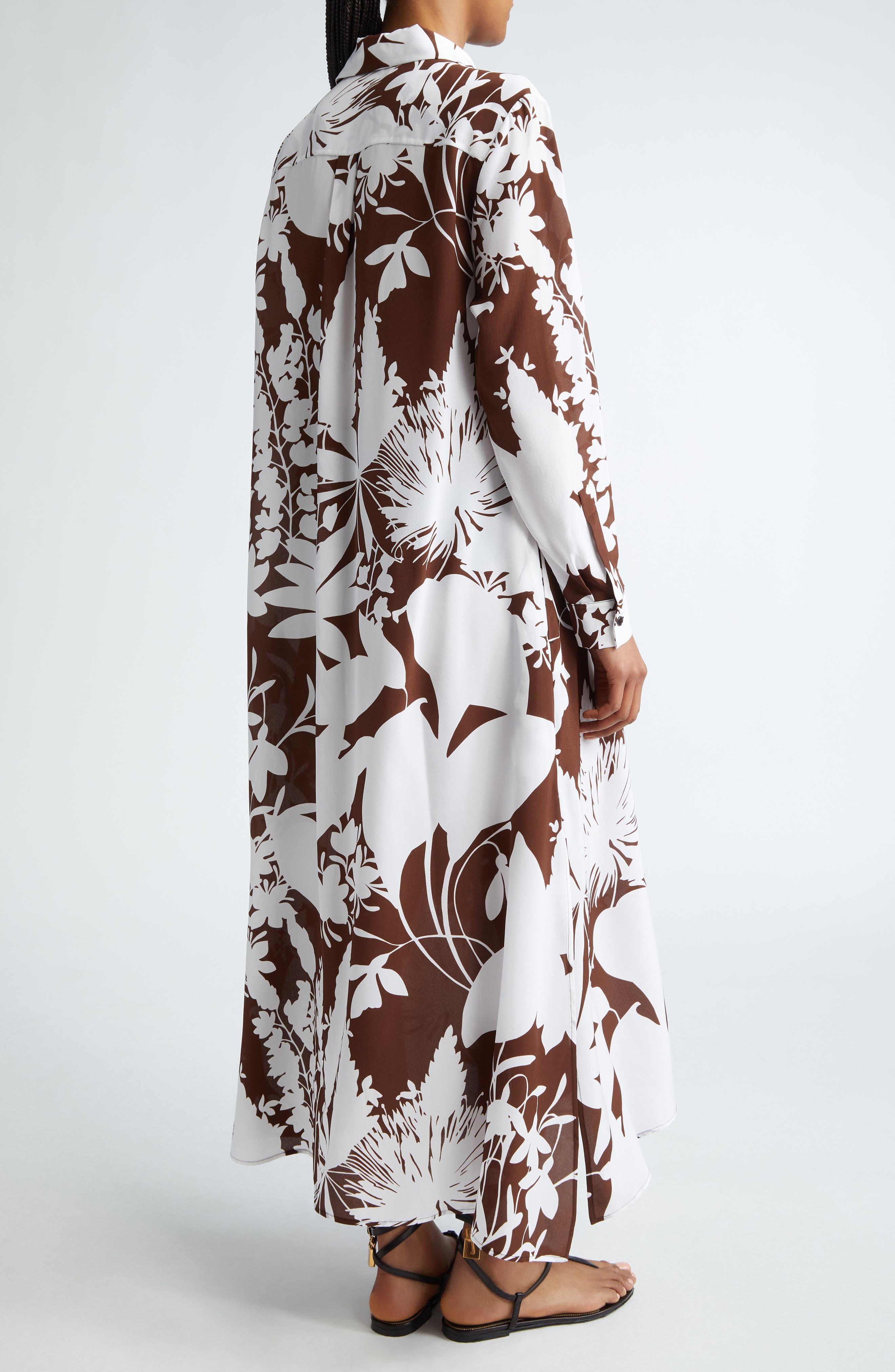 Shadow Floral Print Long Sleeve Silk Crepe de Chine Shirtdress - image 2