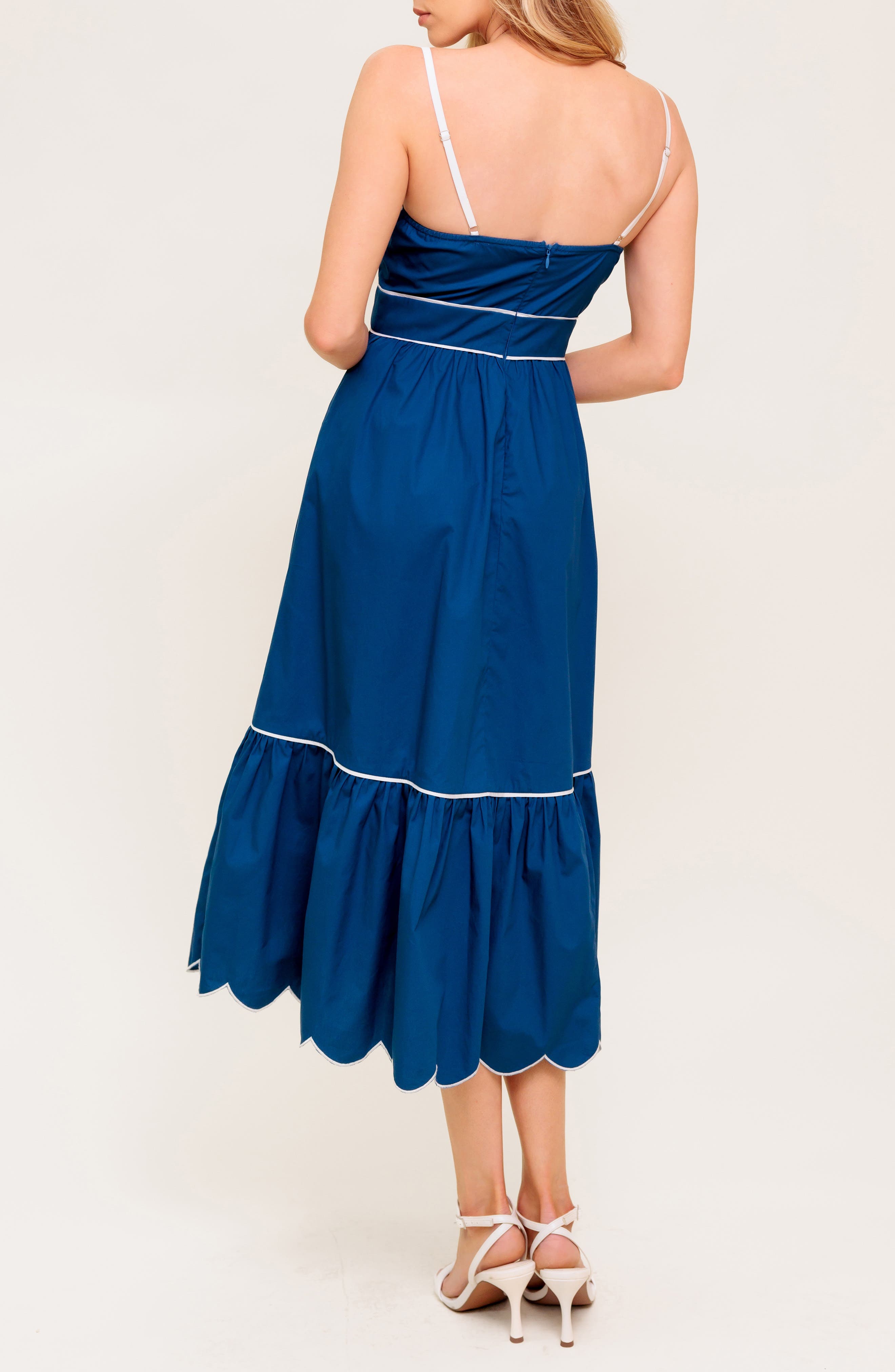 Two-Tone Scalloped Fit & Flare Midi Sundress - image 2