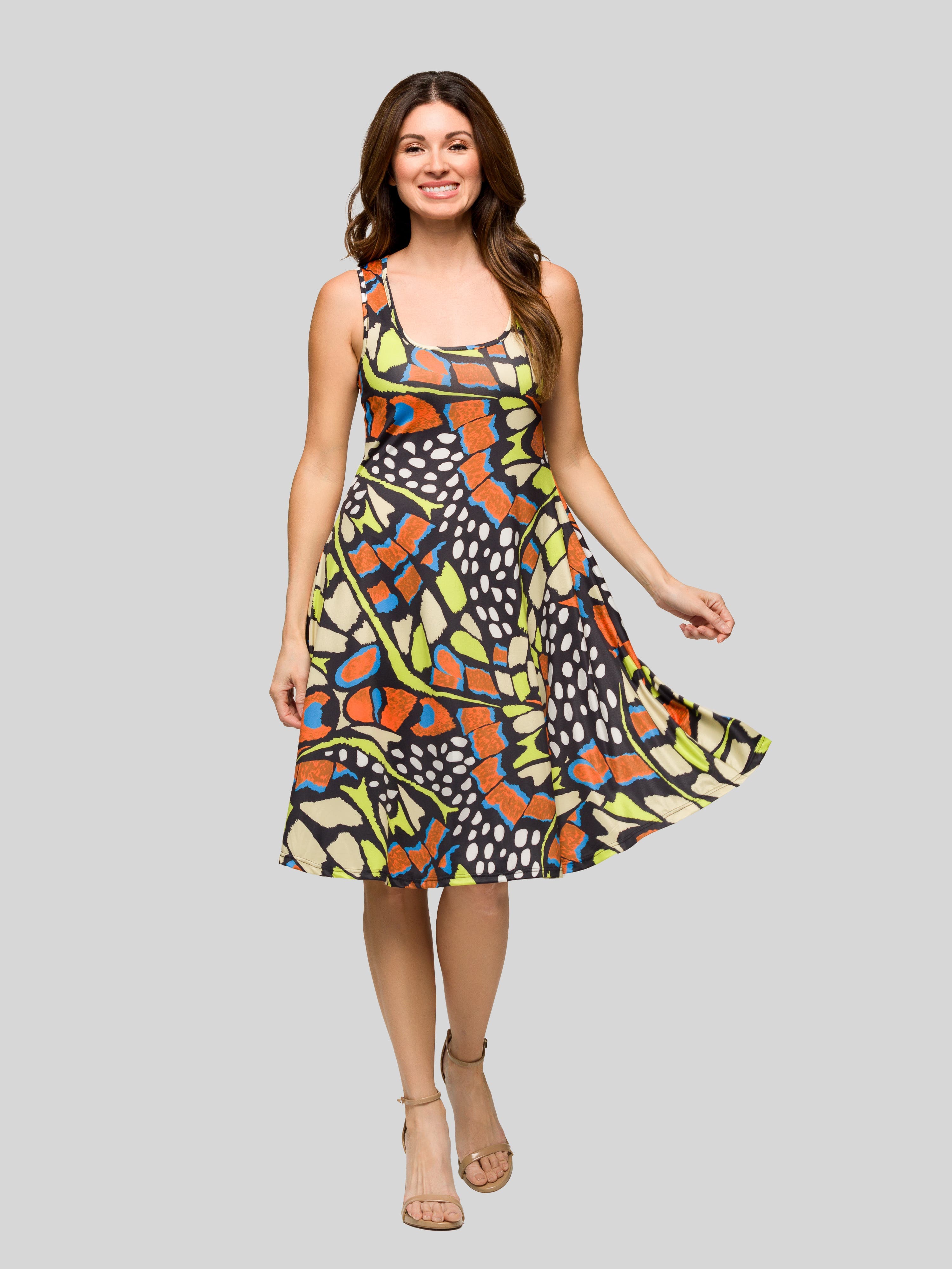 Butterfly Print Sleeveless Knee Length Tank Swing Dress - image 1