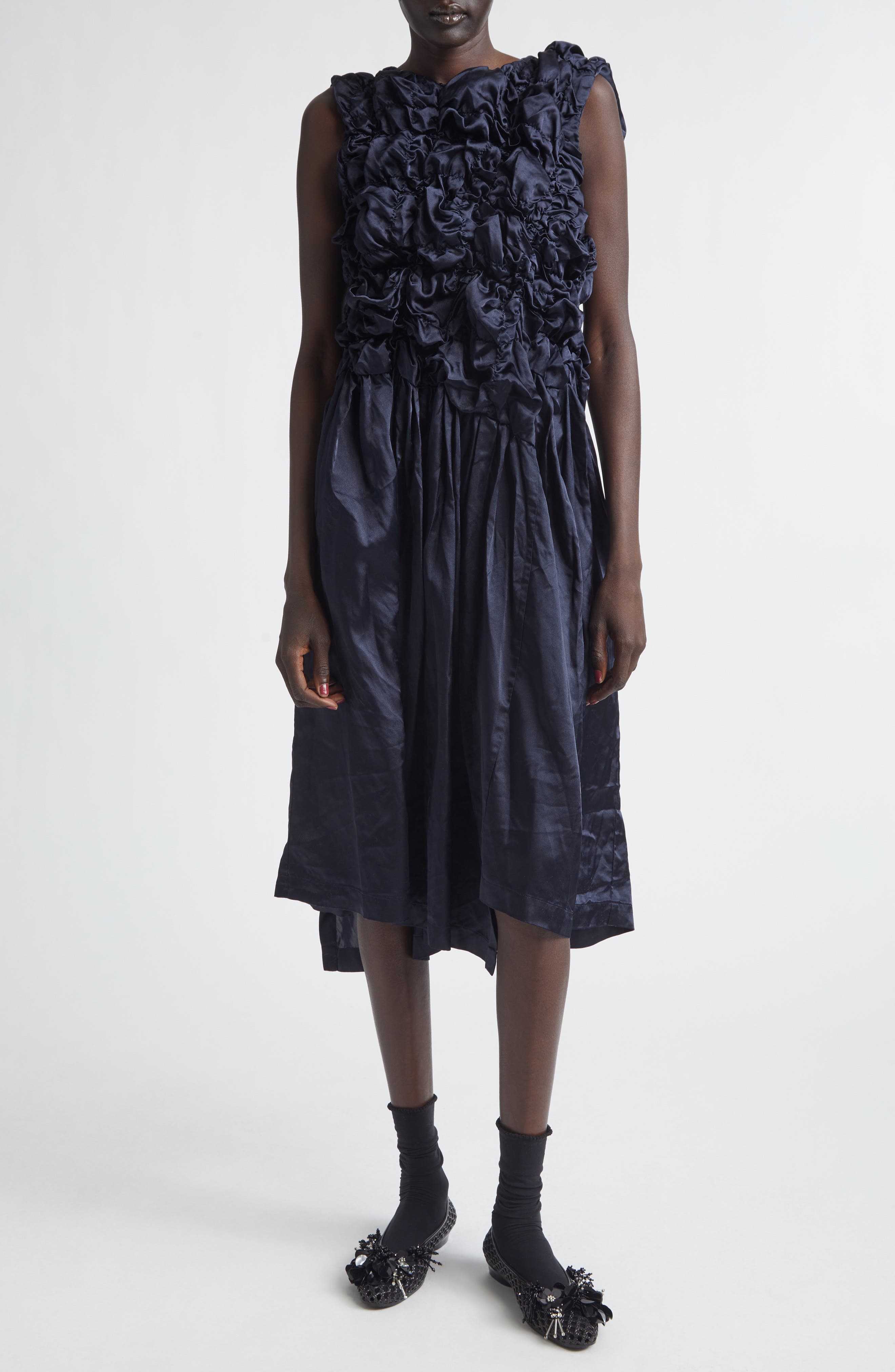 Gathered Ruffle Satin Dress - image 1