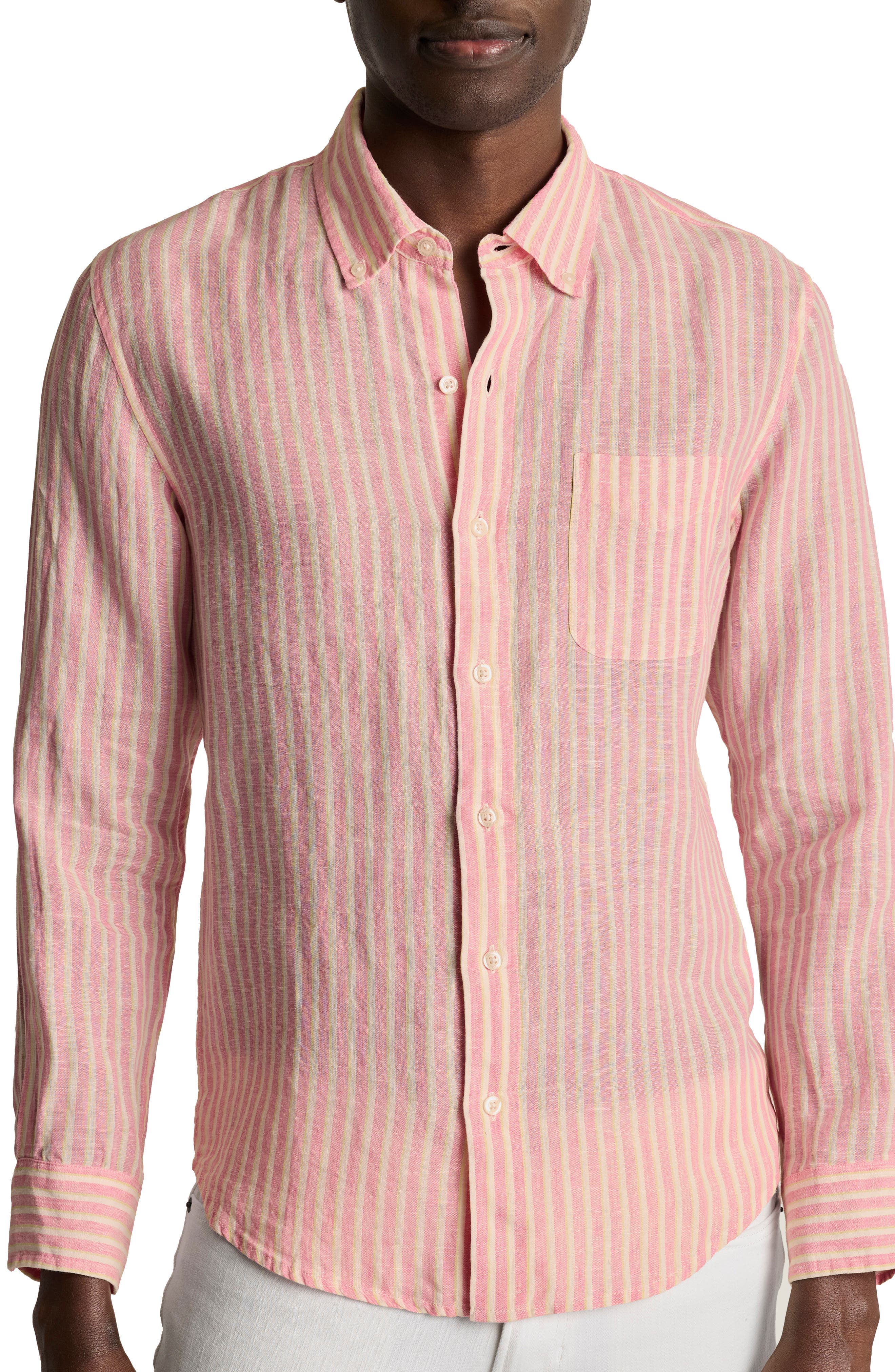 Slim Fit Stripe Linen Button-Down Shirt - image 1