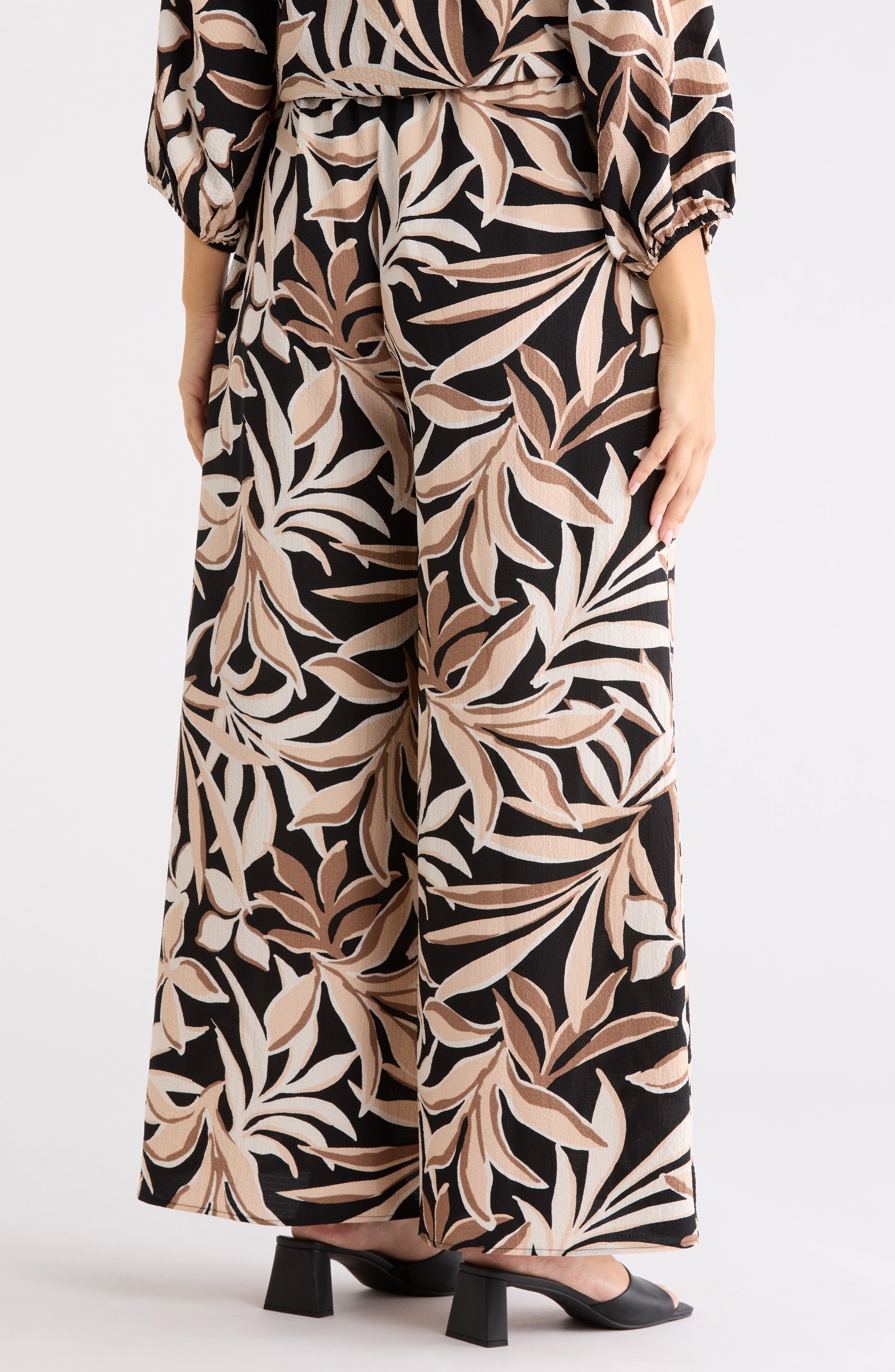 Leaf Print Wide Leg Pants - image 2