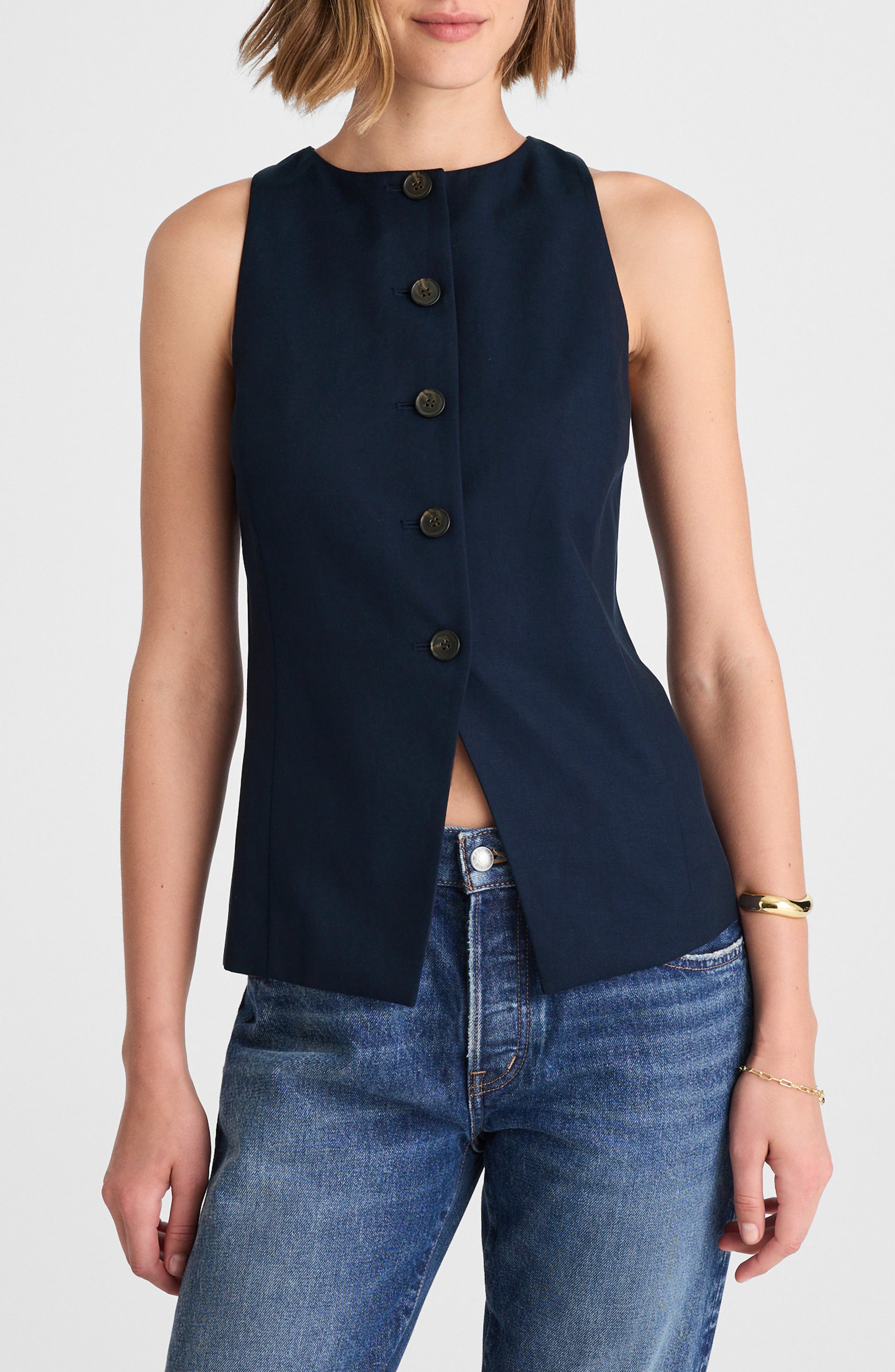 Crewneck Cutaway Drapey Twill Vest - image 1