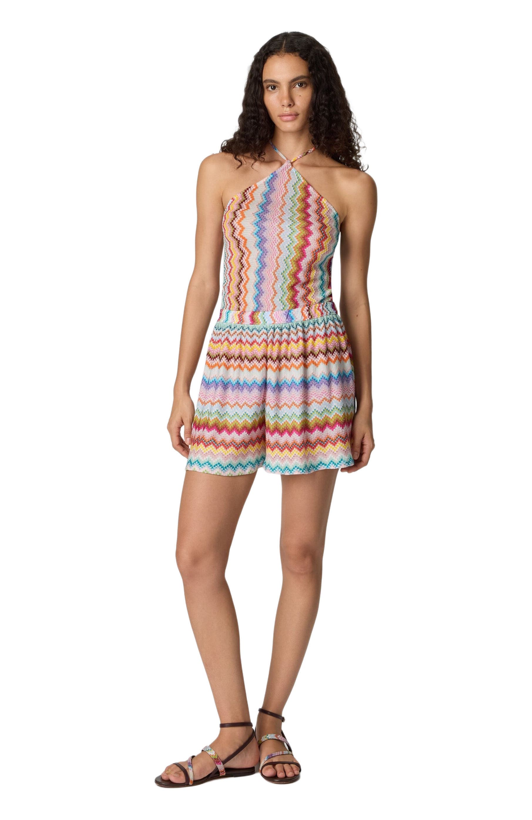 Short Jumpsuit In Lame Viscose With Pixel-effect Zigzag Pattern - image 1