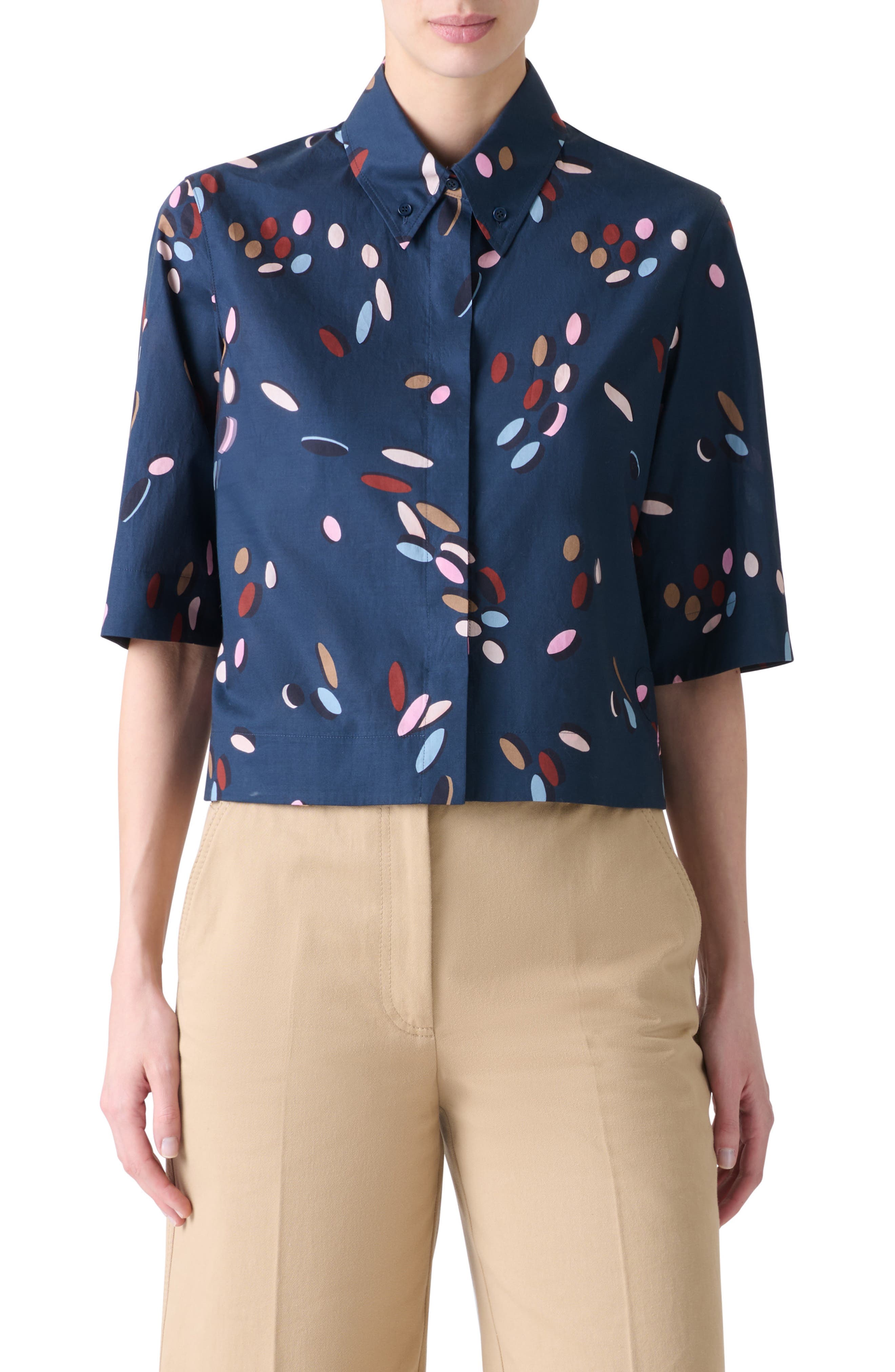 Dropping Dots Short Sleeve Crop Button-Down Shirt - image 1