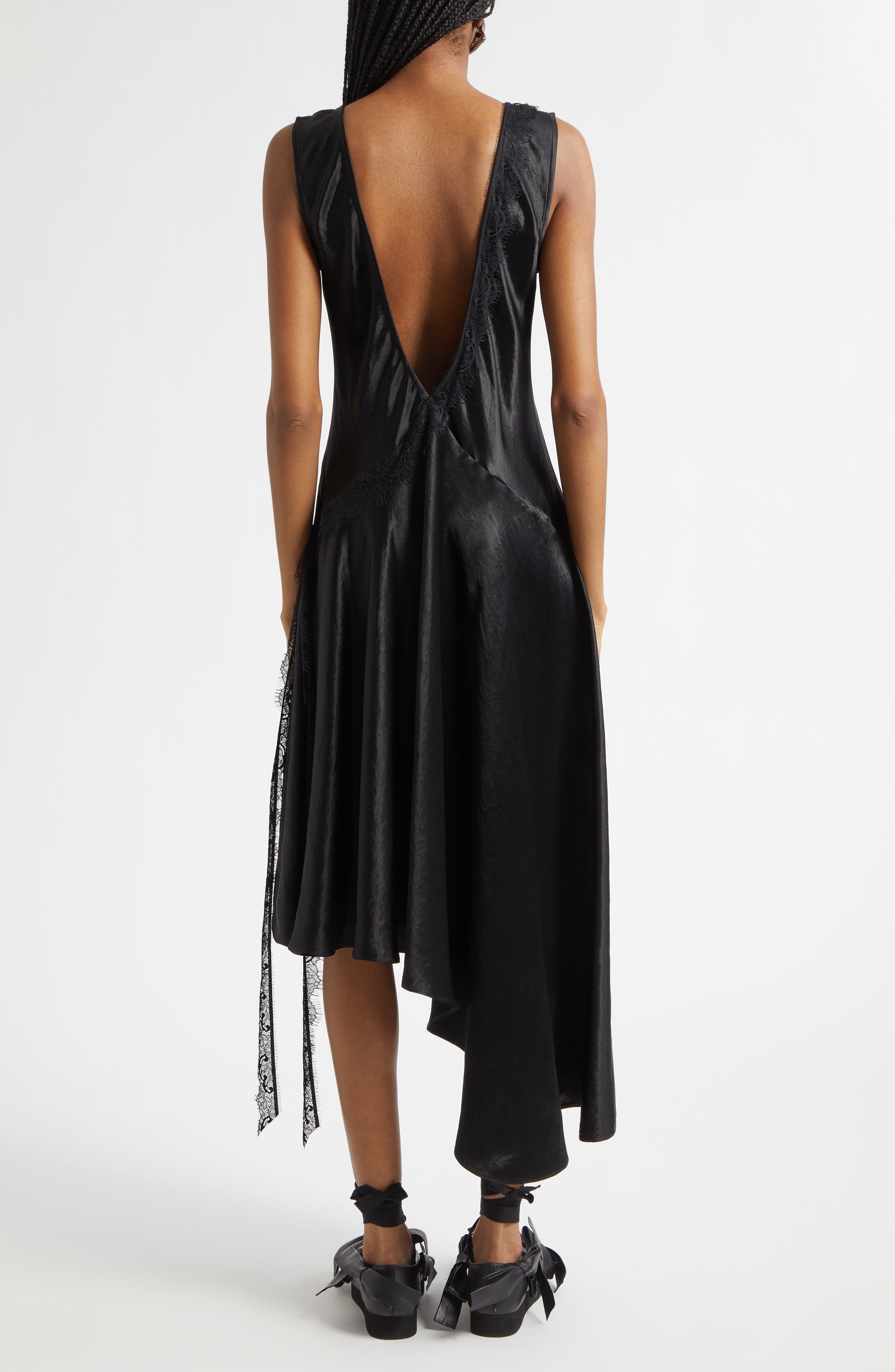 Tulip Asymmetric Lace Trim Satin Dress - image 2