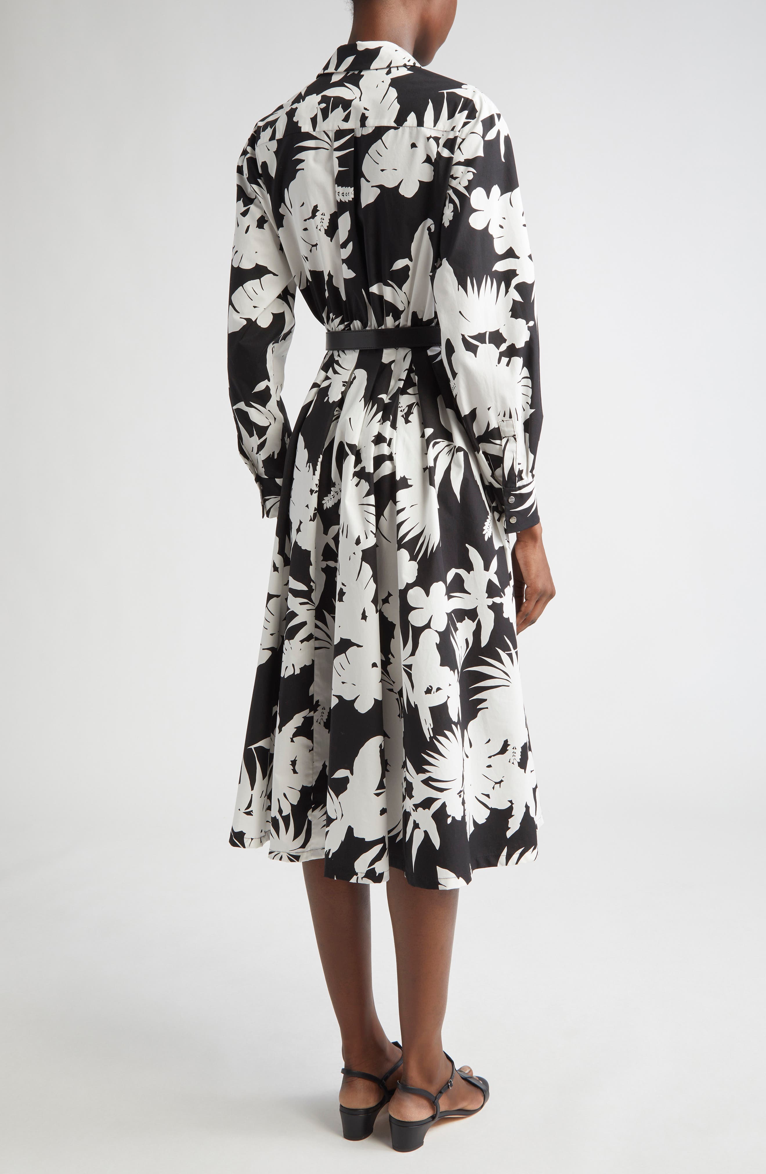 Floral Silhouette Print Long Sleeve Cotton Poplin Midi Shirtdress - image 2