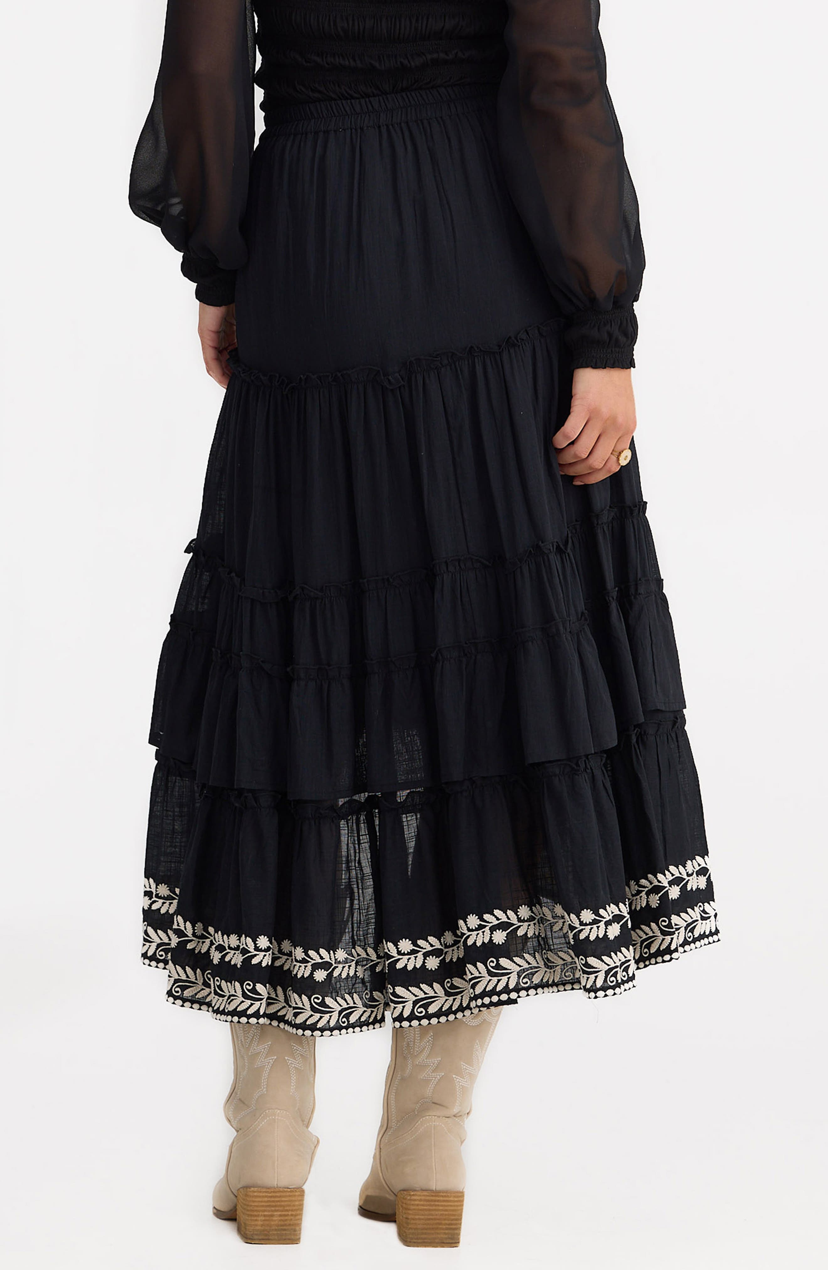 Sassy Tiered Ruffle Embroidered High-Low Skirt - image 2