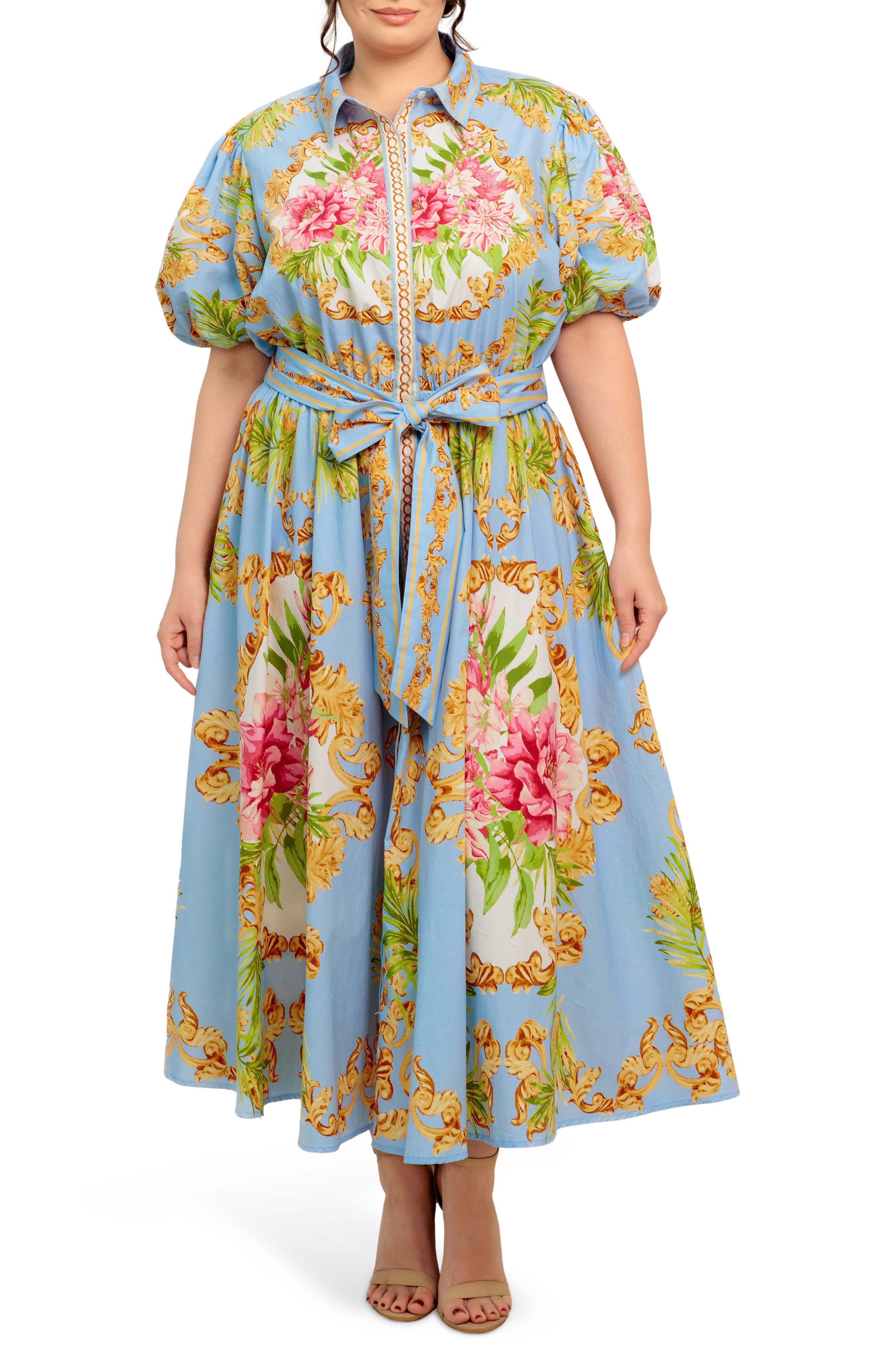 Print Tie Waist Shirtdress - image 1
