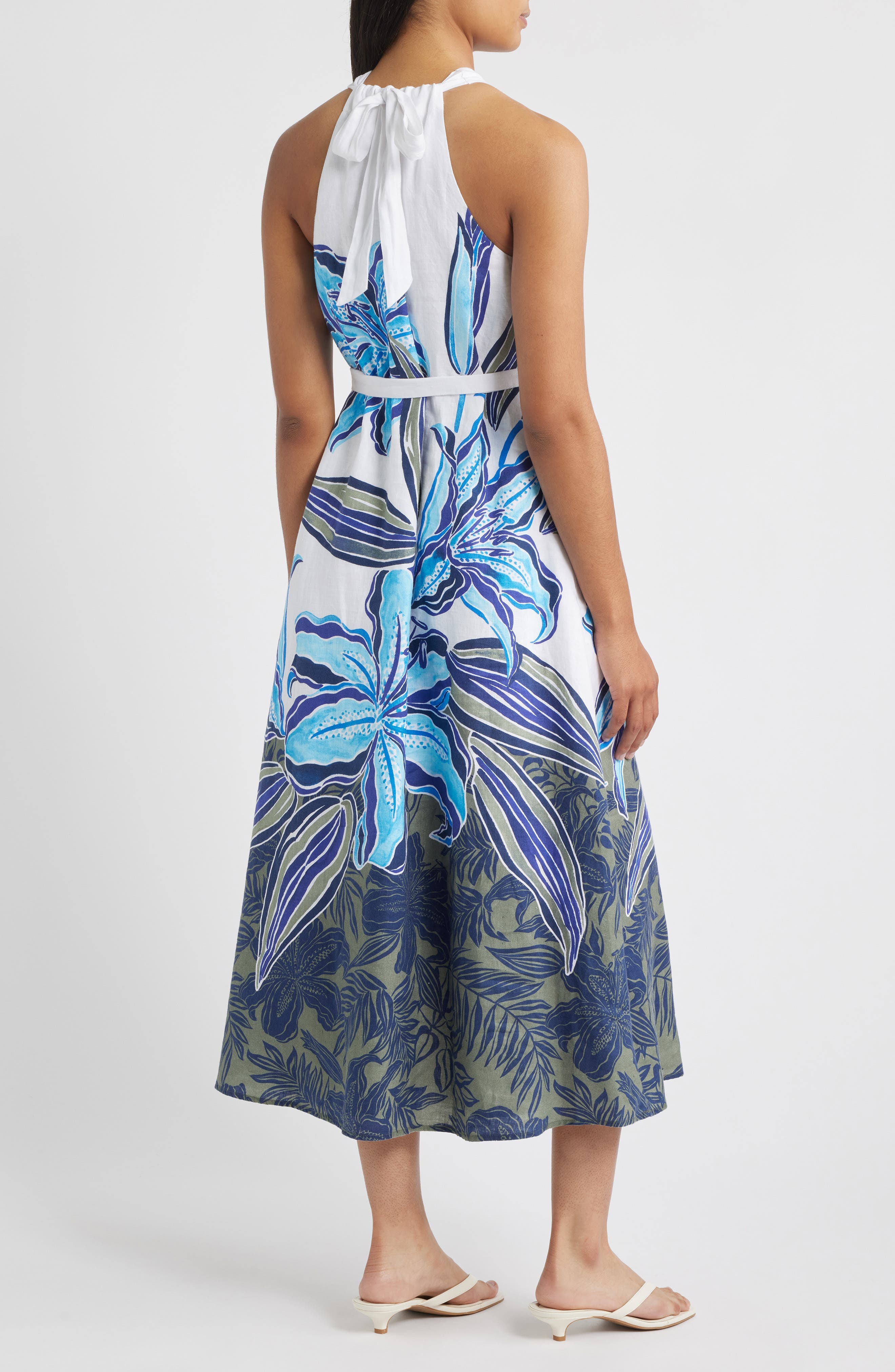 Regal Blooms Tie Waist Linen Midi Dress - image 2