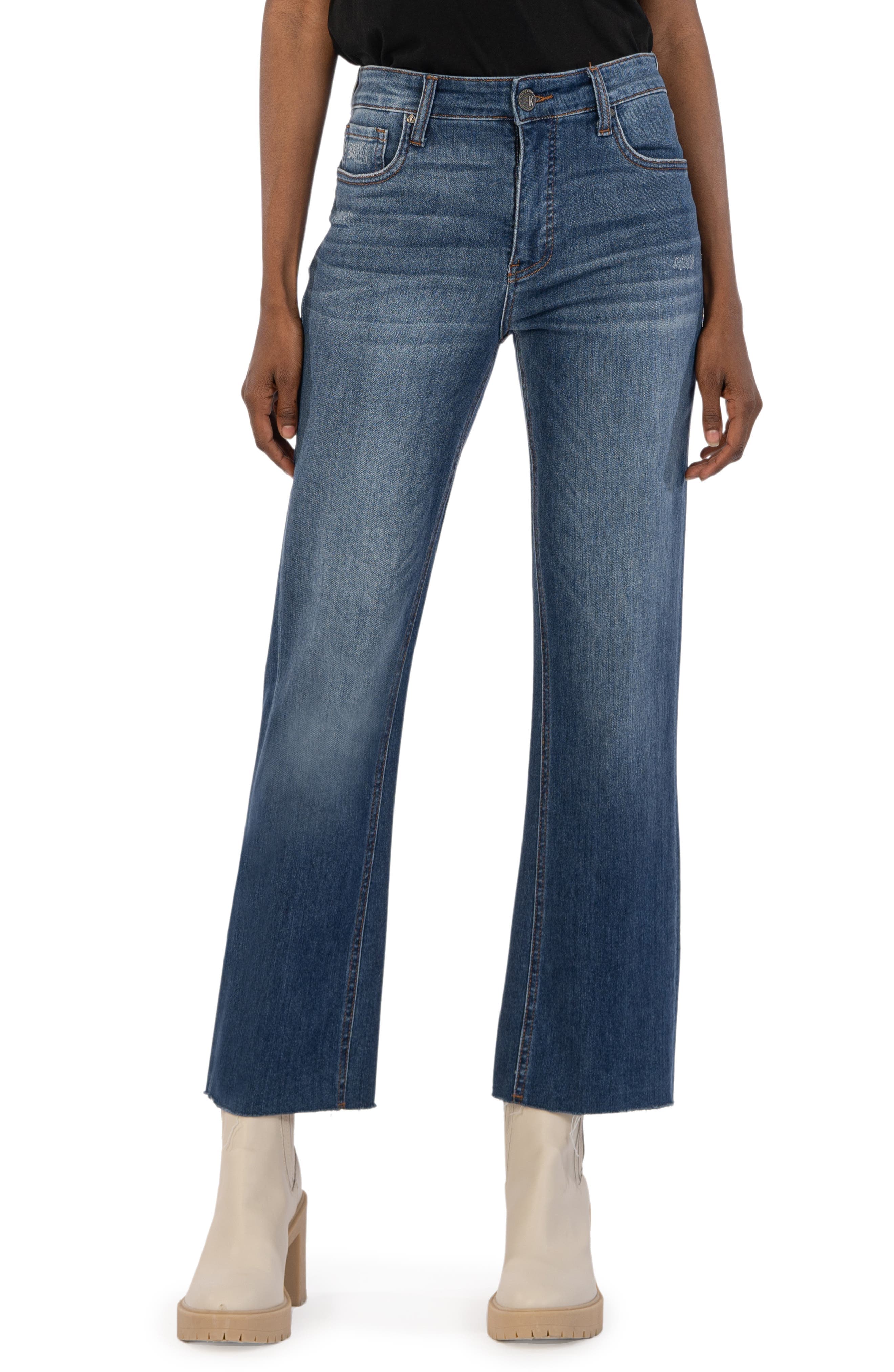 Kelsey Fab Ab Raw Hem High Waist Ankle Flare Jeans - image 1