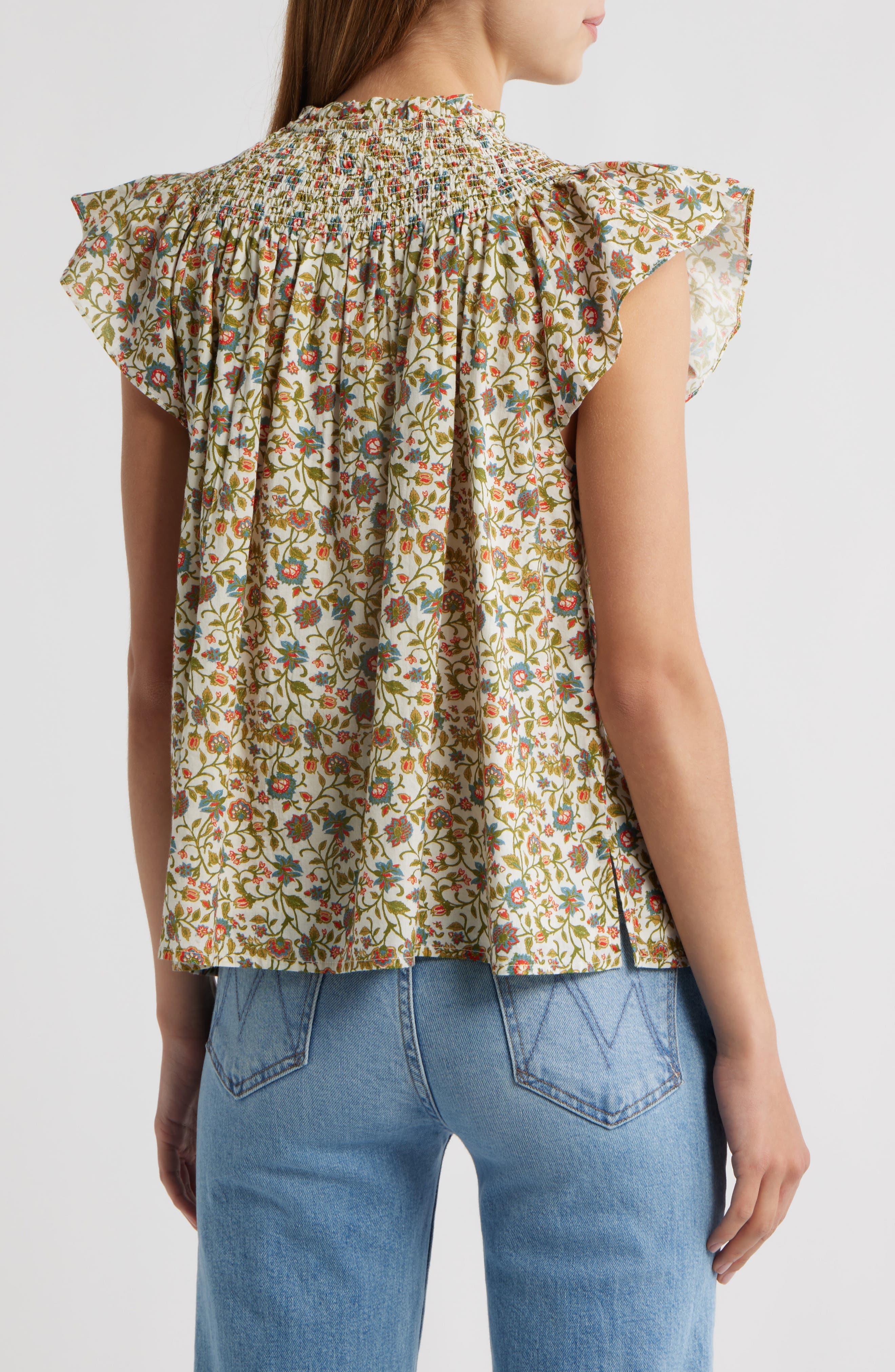 Dira Smocked Tassel Tie Organic Cotton Top - image 2