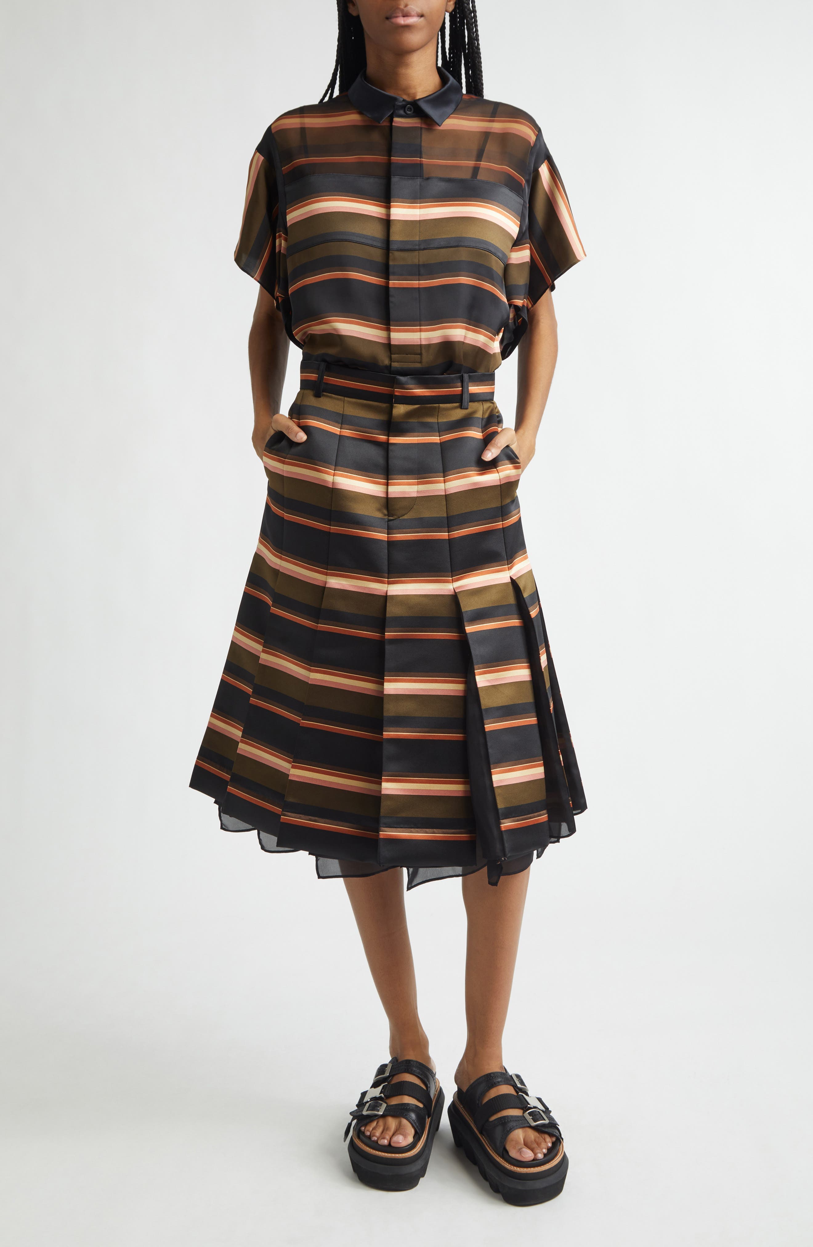Pleated Horizontal Stripe Skirt - image 4