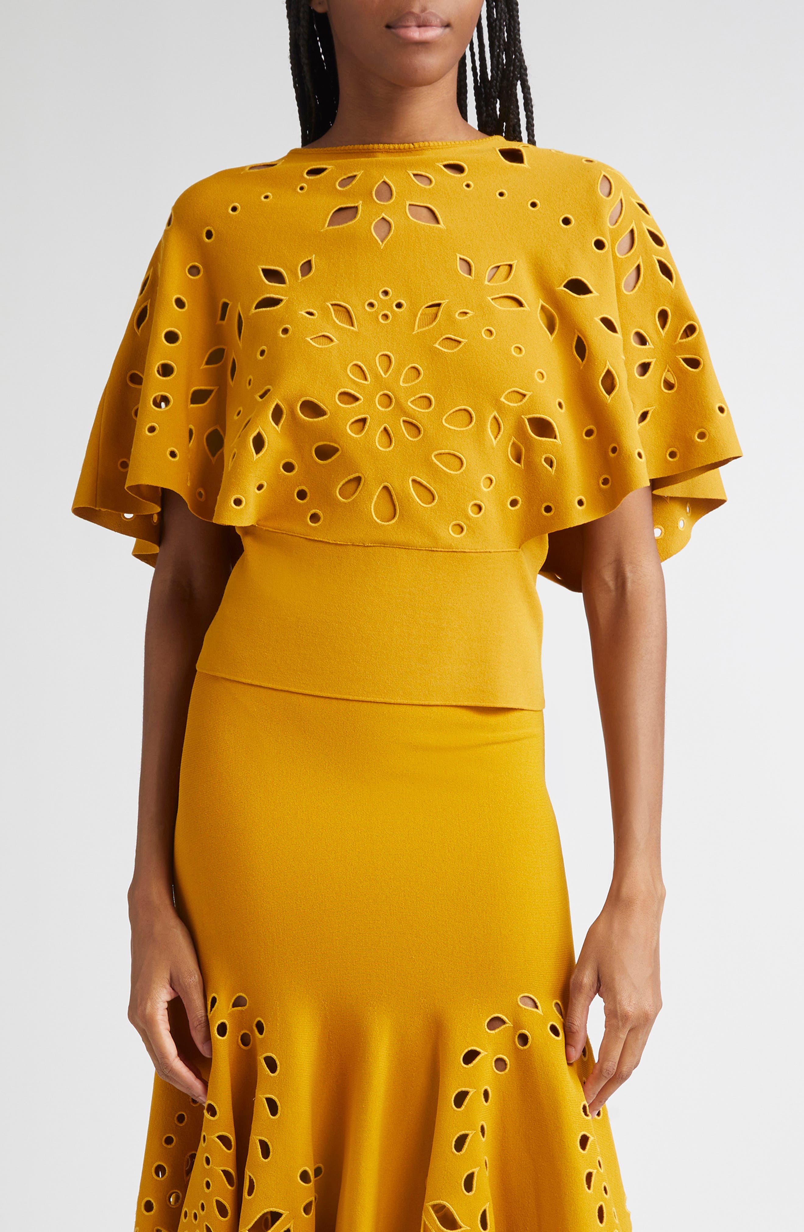 Josie Eyelet Detail Cape Sleeve Knit Top - image 1