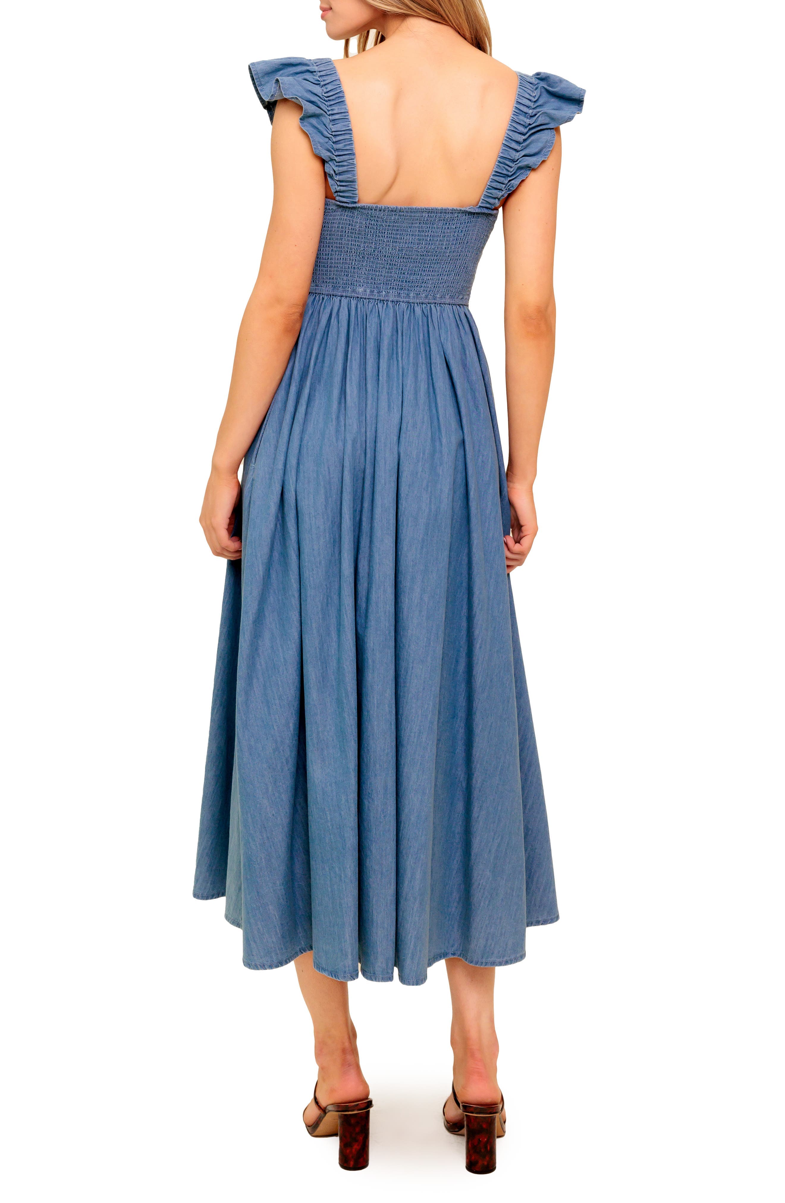 Cap Sleeve Chambray Midi Dress - image 2