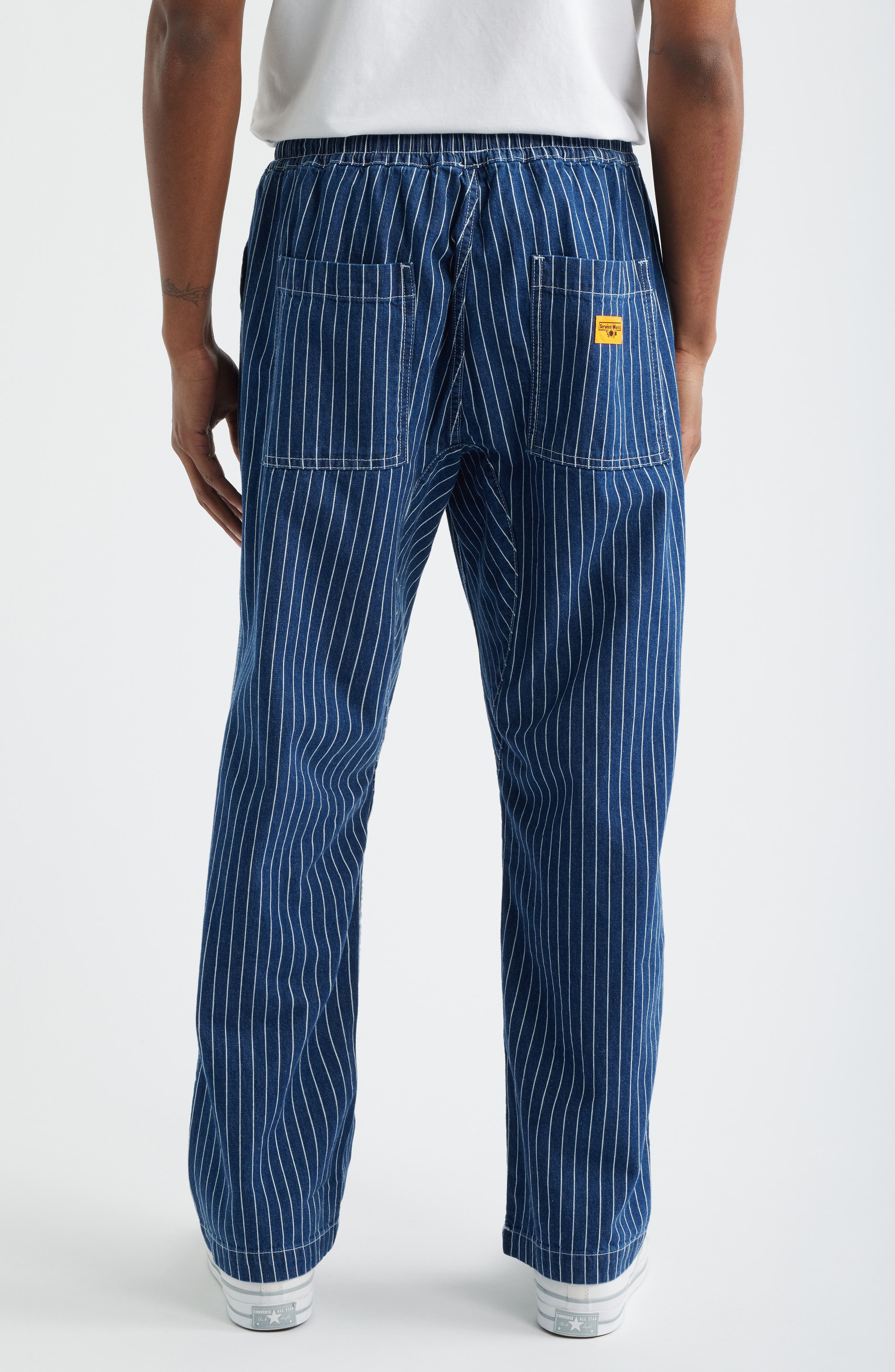 Pinstripe Denim Drawstring Chef Pants - image 2