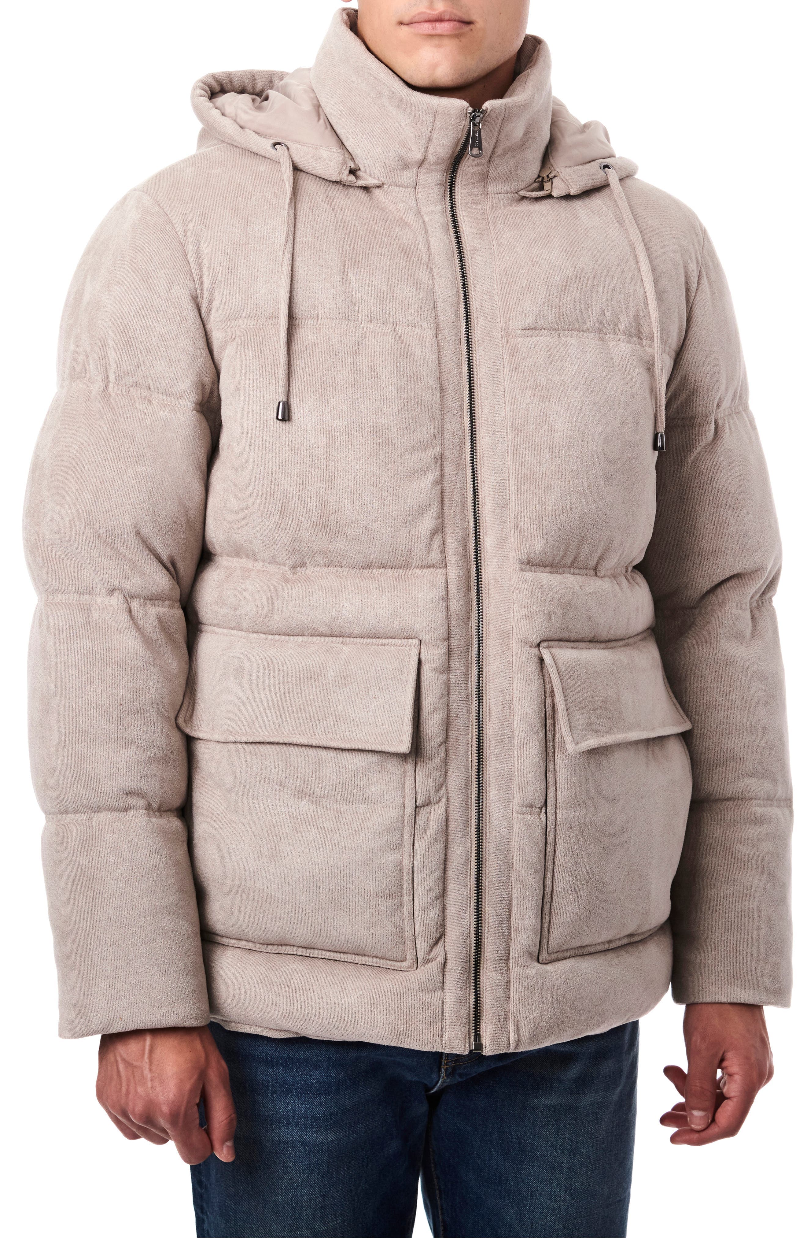 Faux Suede Hooded Puffer Jacket - image 1